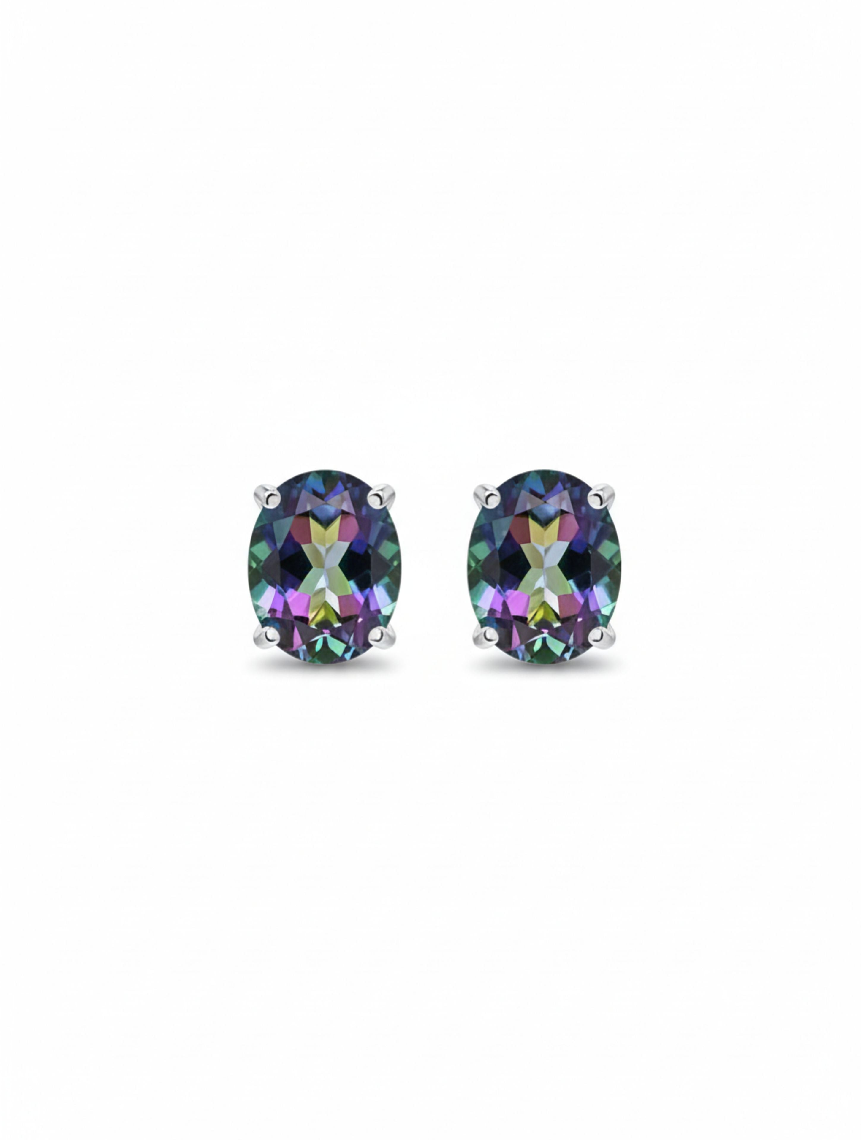 Rhodium Oval Mystic Topaz Pietra Studs 925 Sterling Silver Earrings For Women