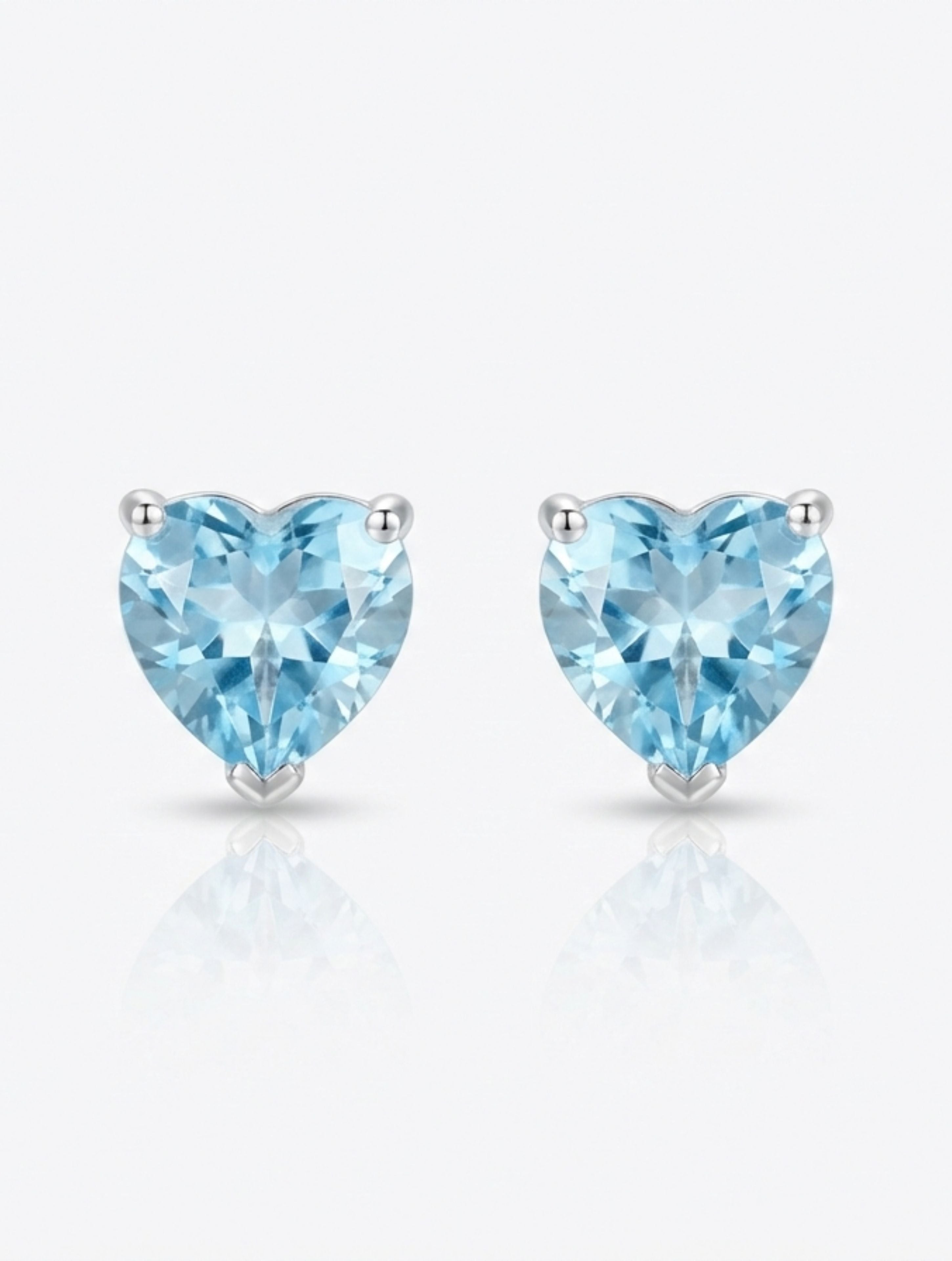 Natural Blue Topaz Stud Heart Shape Earrings in 925 Sterling Silver