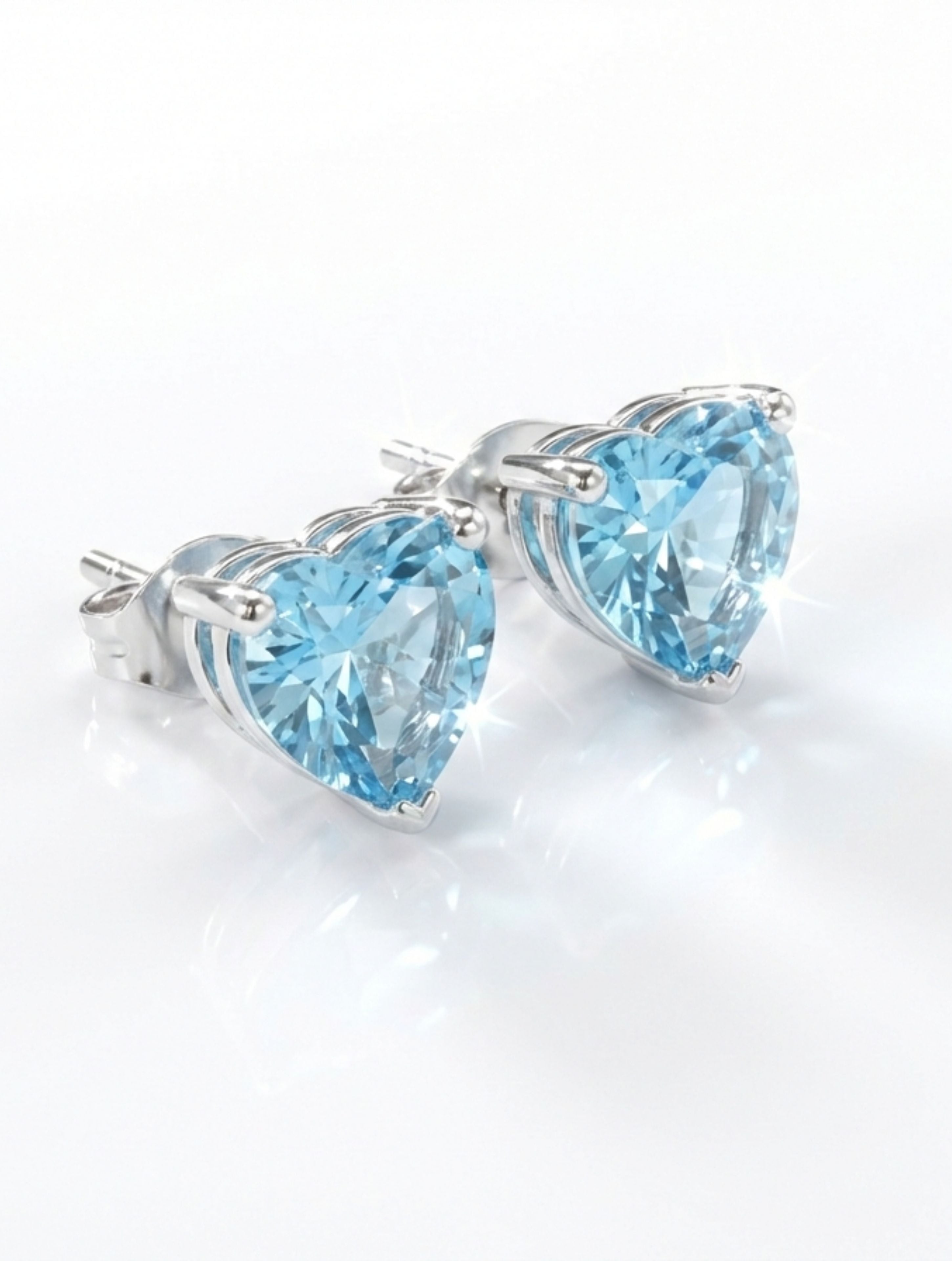 Natural Blue Topaz Stud Heart Shape Earrings in 925 Sterling Silver