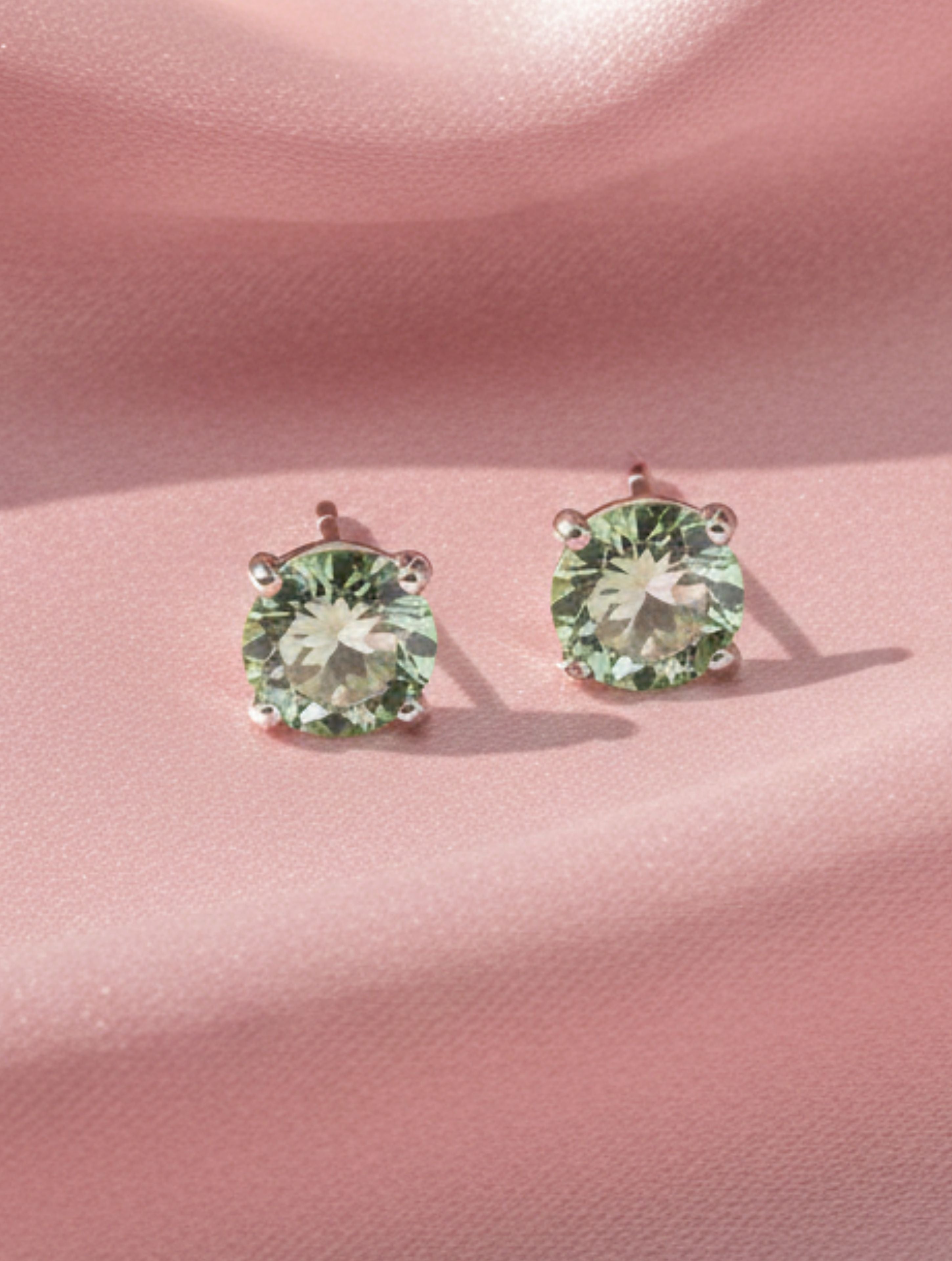 Green Amethyst Solitaire Studs in 925 Sterling Silver