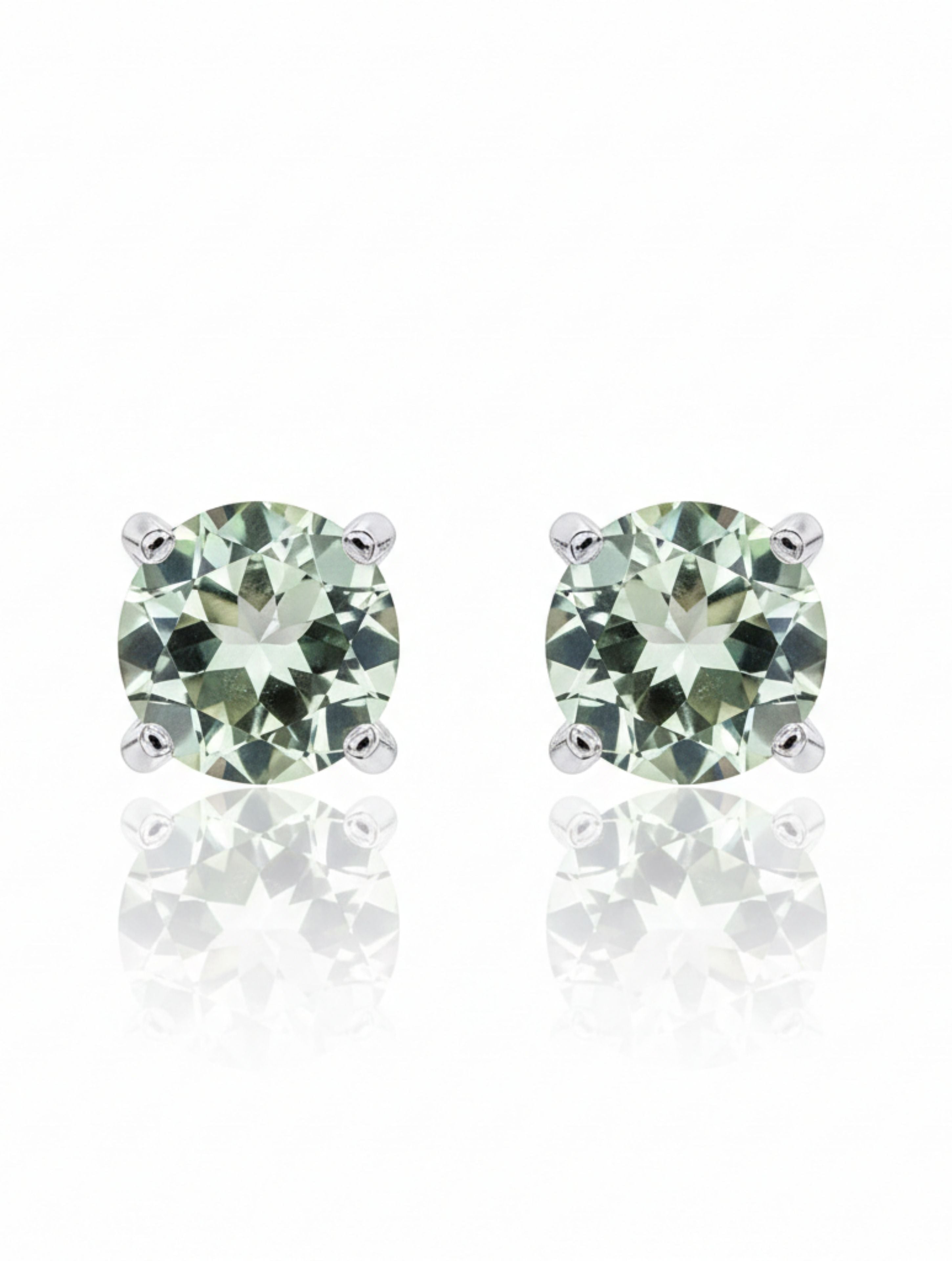 Green Amethyst Solitaire Studs in 925 Sterling Silver