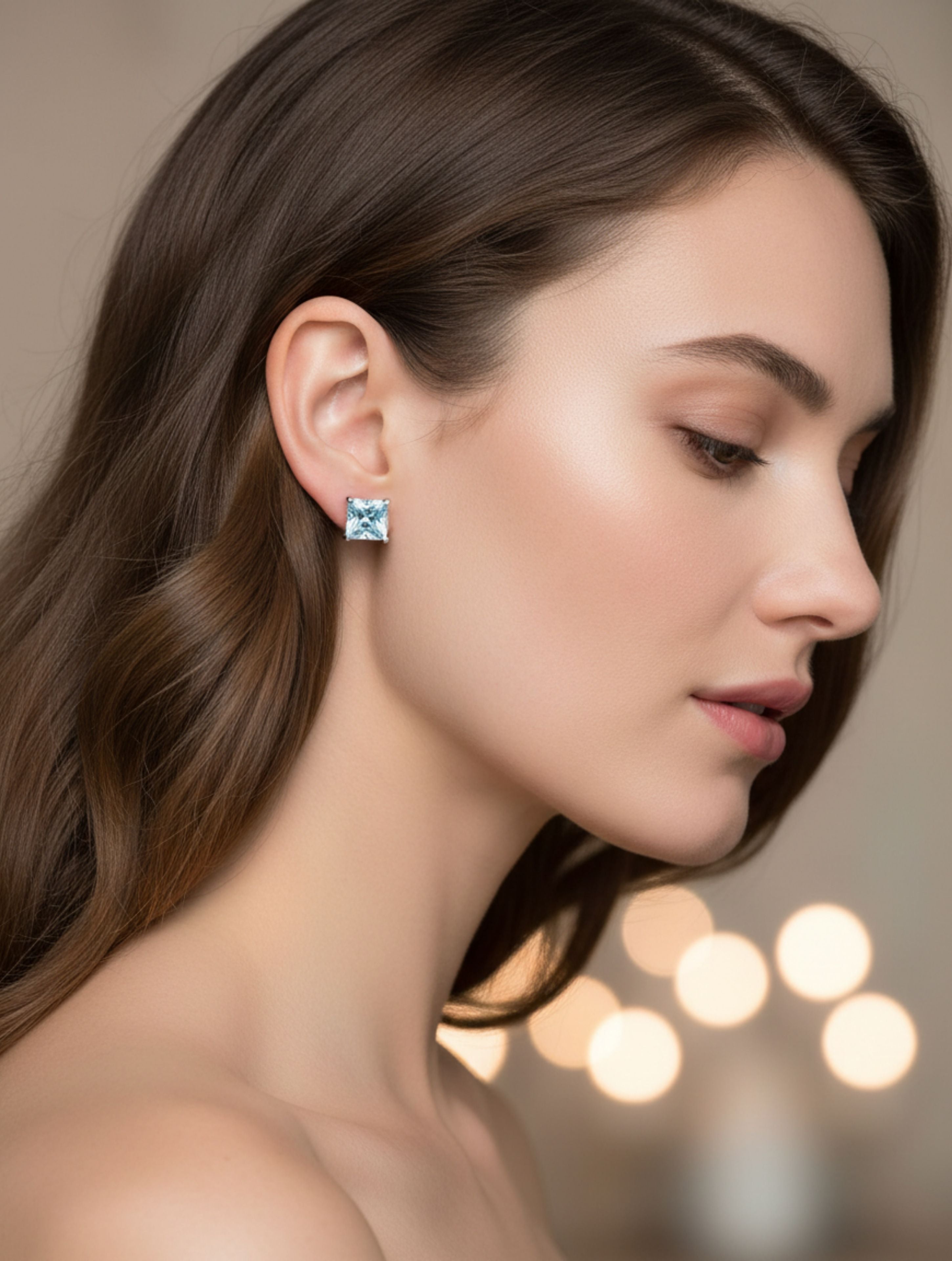 Princess-Cut Natural Aquamarine Stud Earrings in 925 Sterling Silver