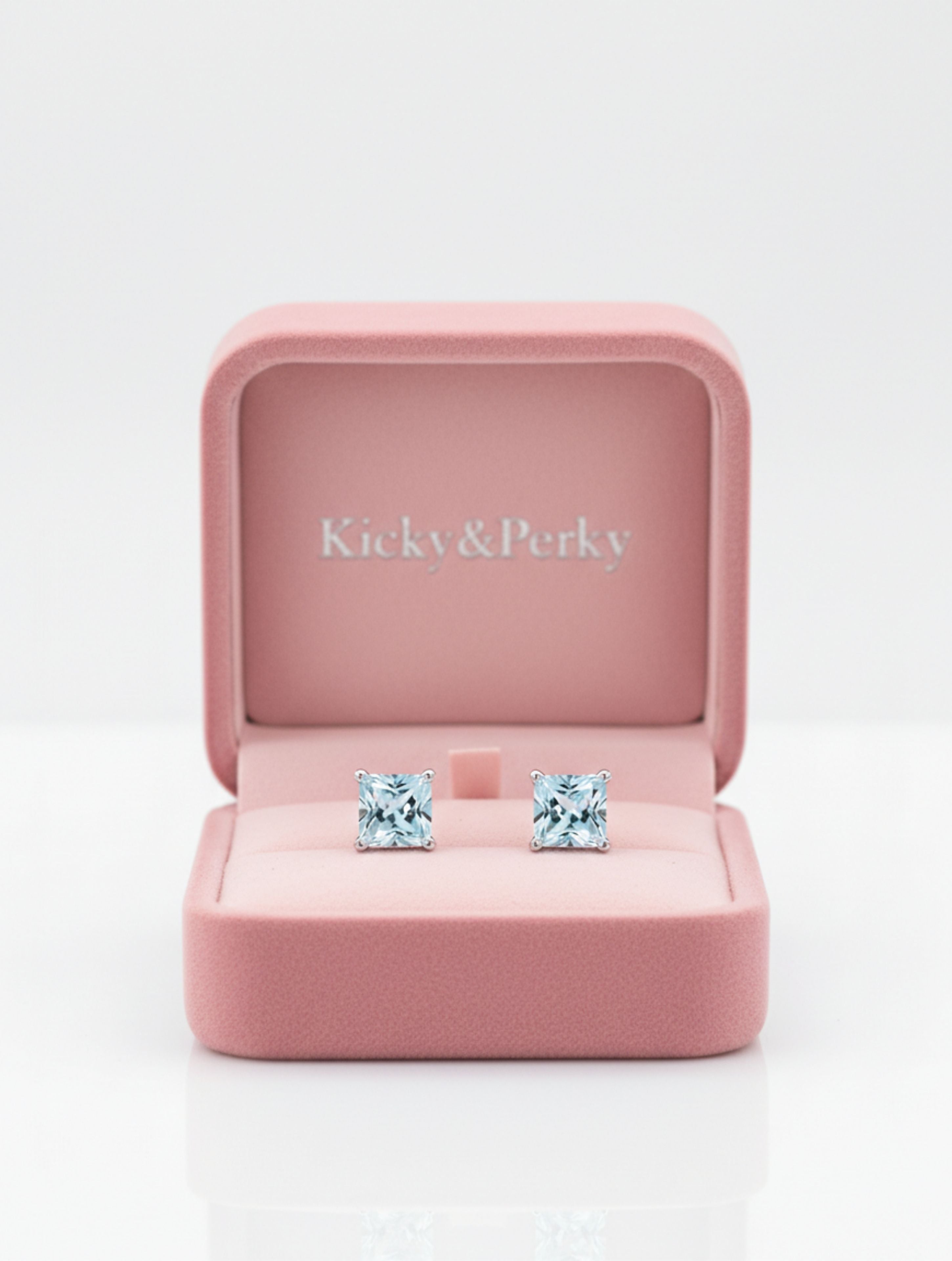 Princess-Cut Natural Aquamarine Stud Earrings in 925 Sterling Silver