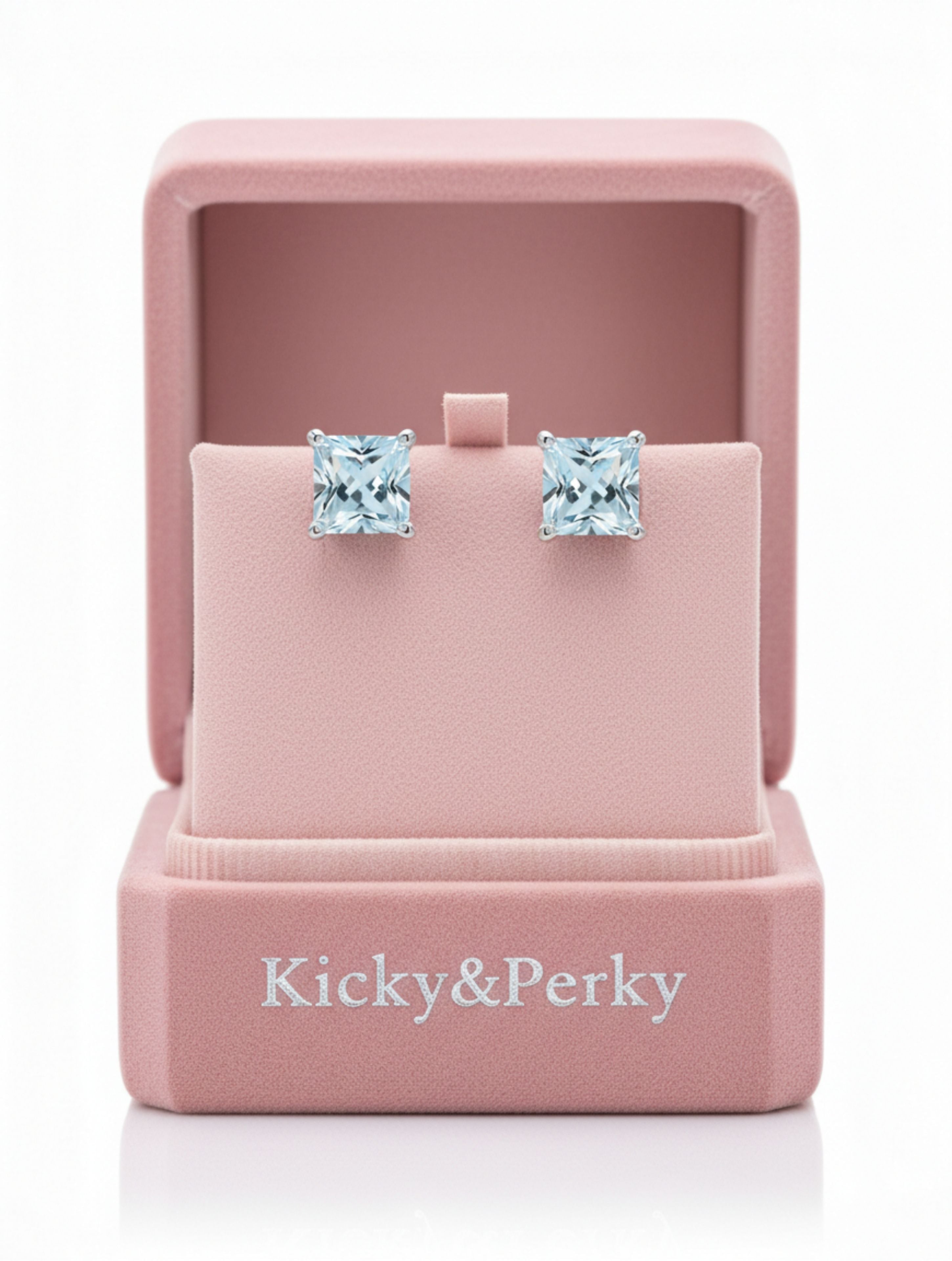 Princess-Cut Natural Aquamarine Stud Earrings in 925 Sterling Silver