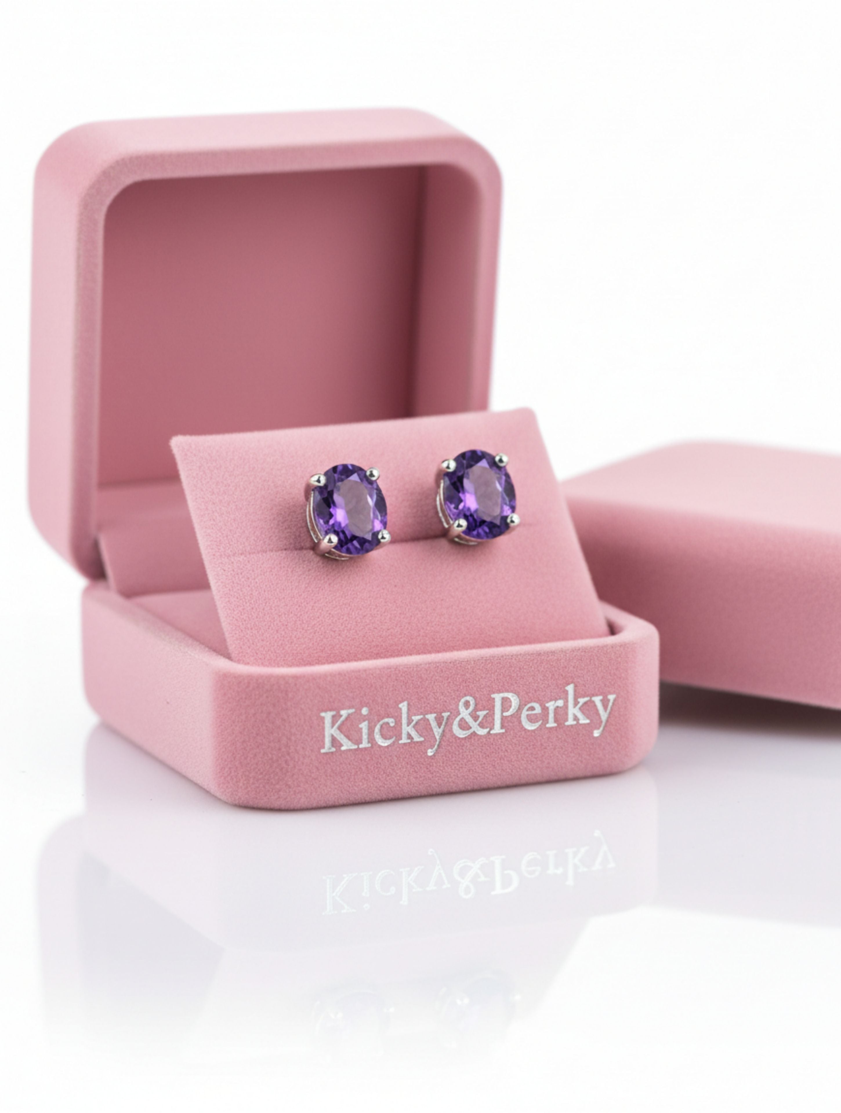 Natural Amethyst Round-Cut Stud Earrings in 925 Sterling Silver