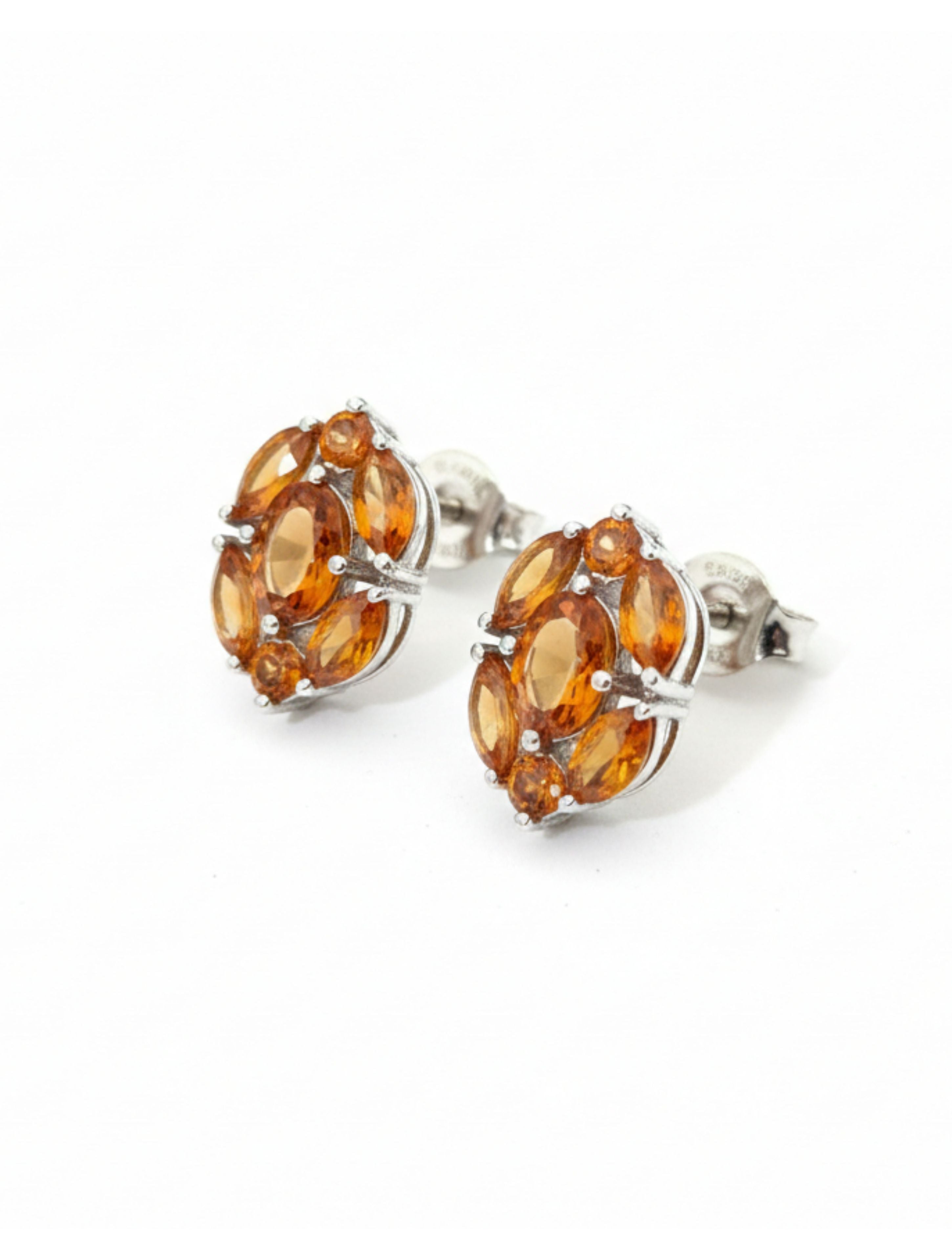 Natural Citrine Cluster Studs in 925 Sterling Silver