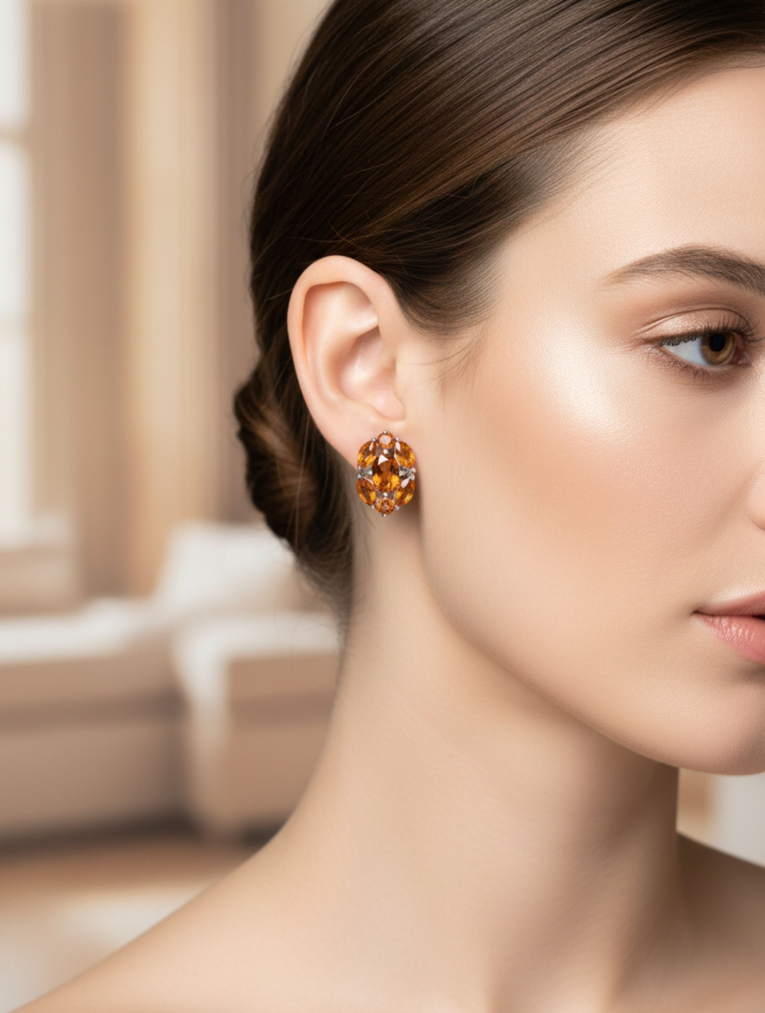 Natural Citrine Cluster Studs in 925 Sterling Silver