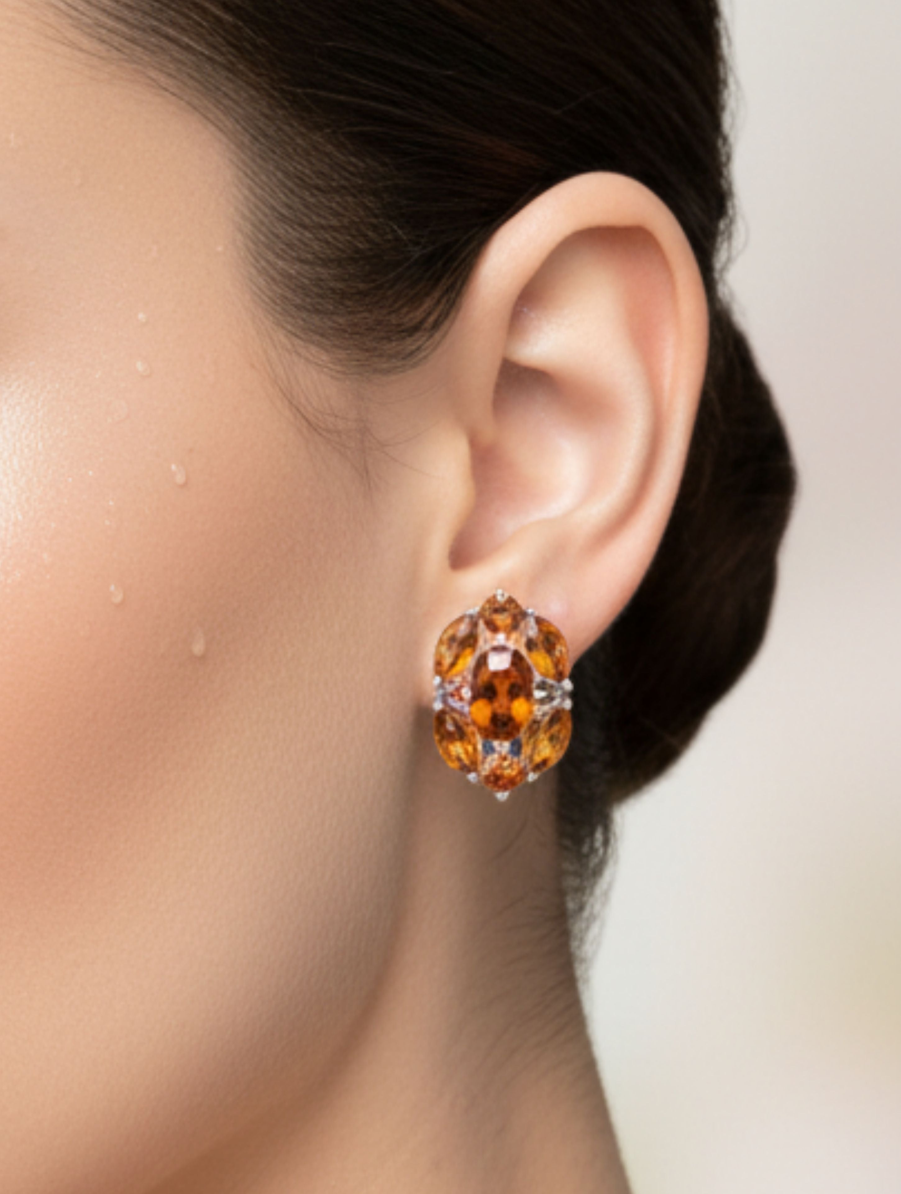 Natural Citrine Cluster Studs in 925 Sterling Silver