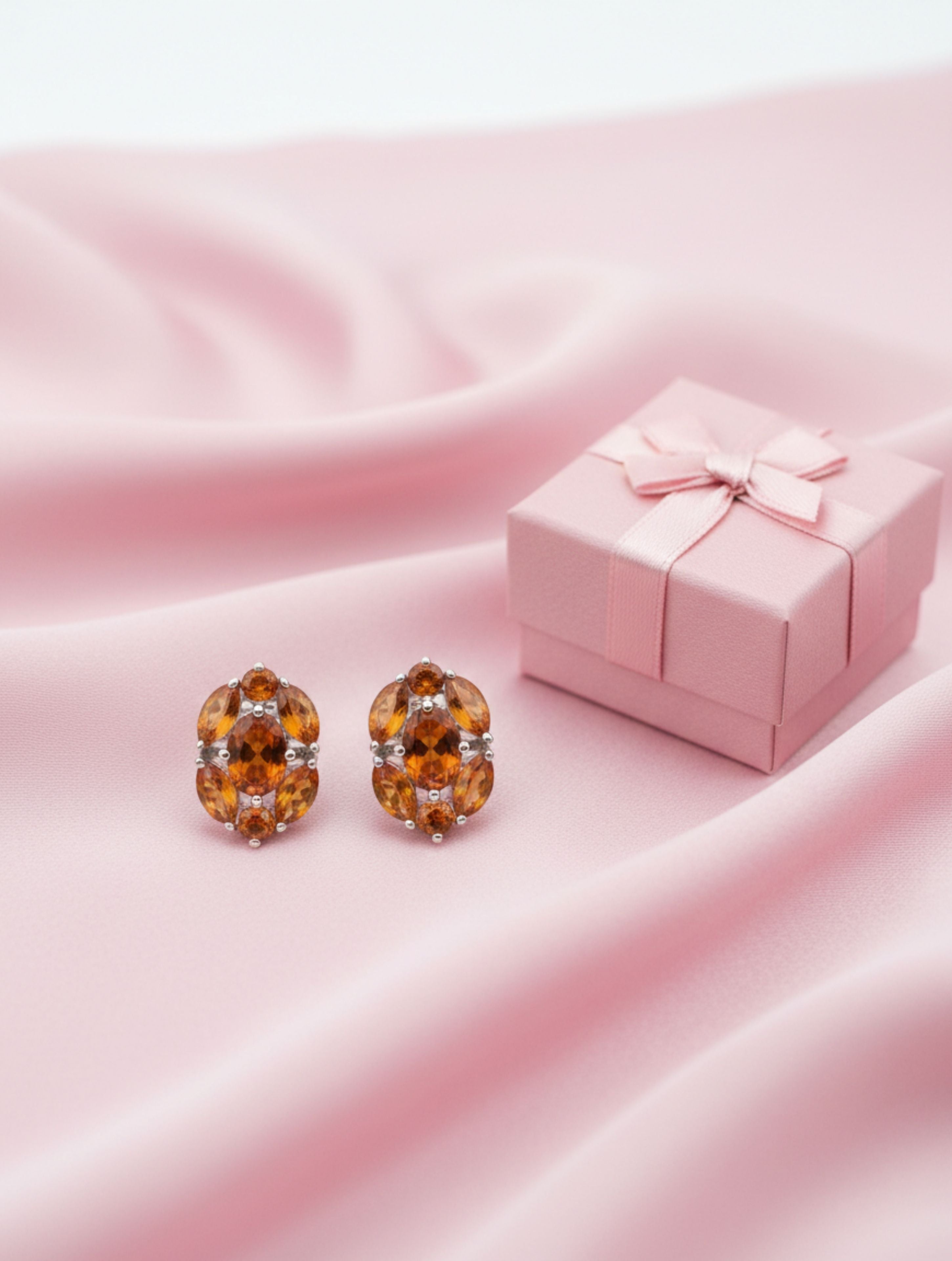 Natural Citrine Cluster Studs in 925 Sterling Silver