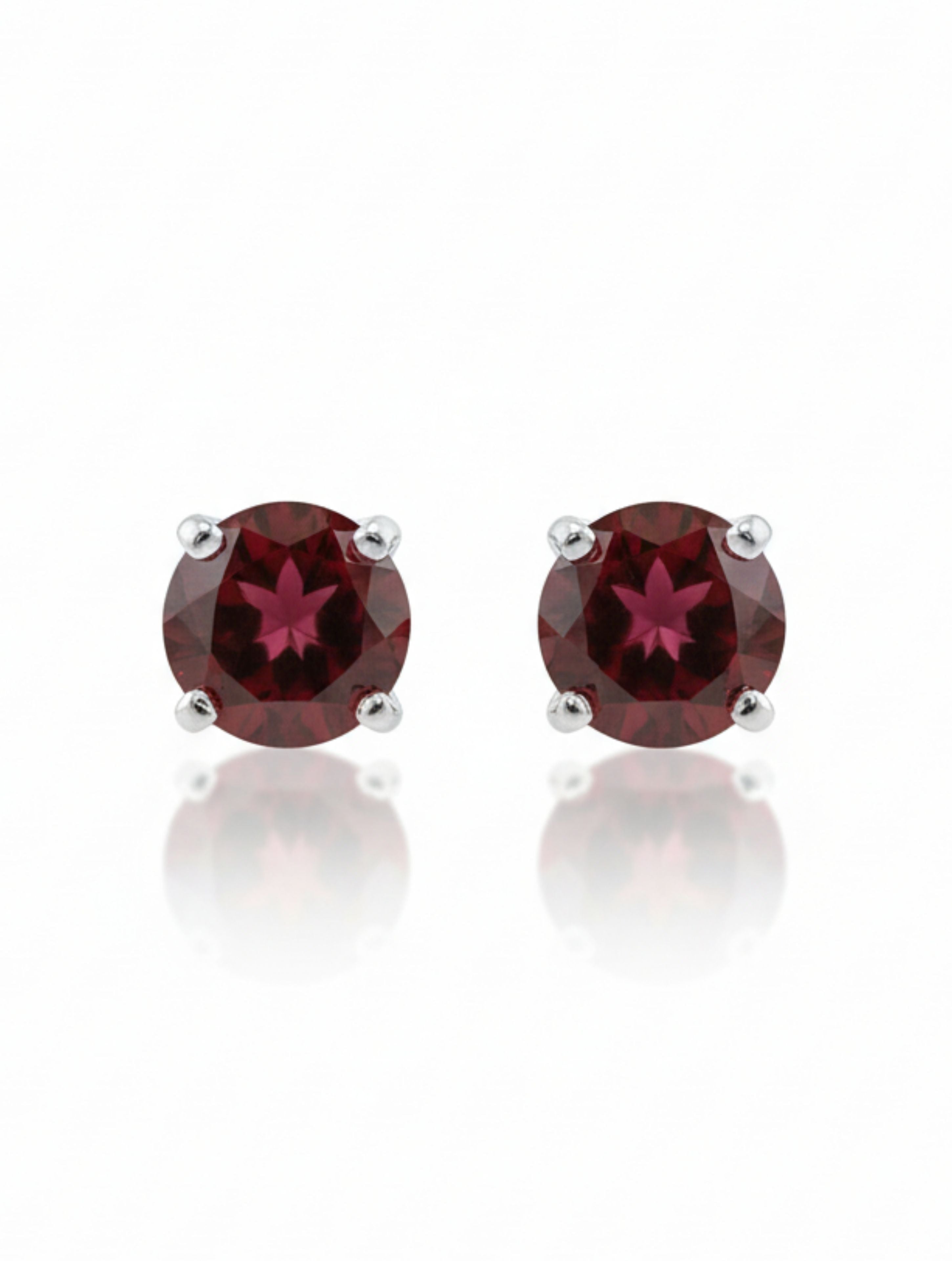 Natural Garnet Stud Earrings in 925 Sterling Silver