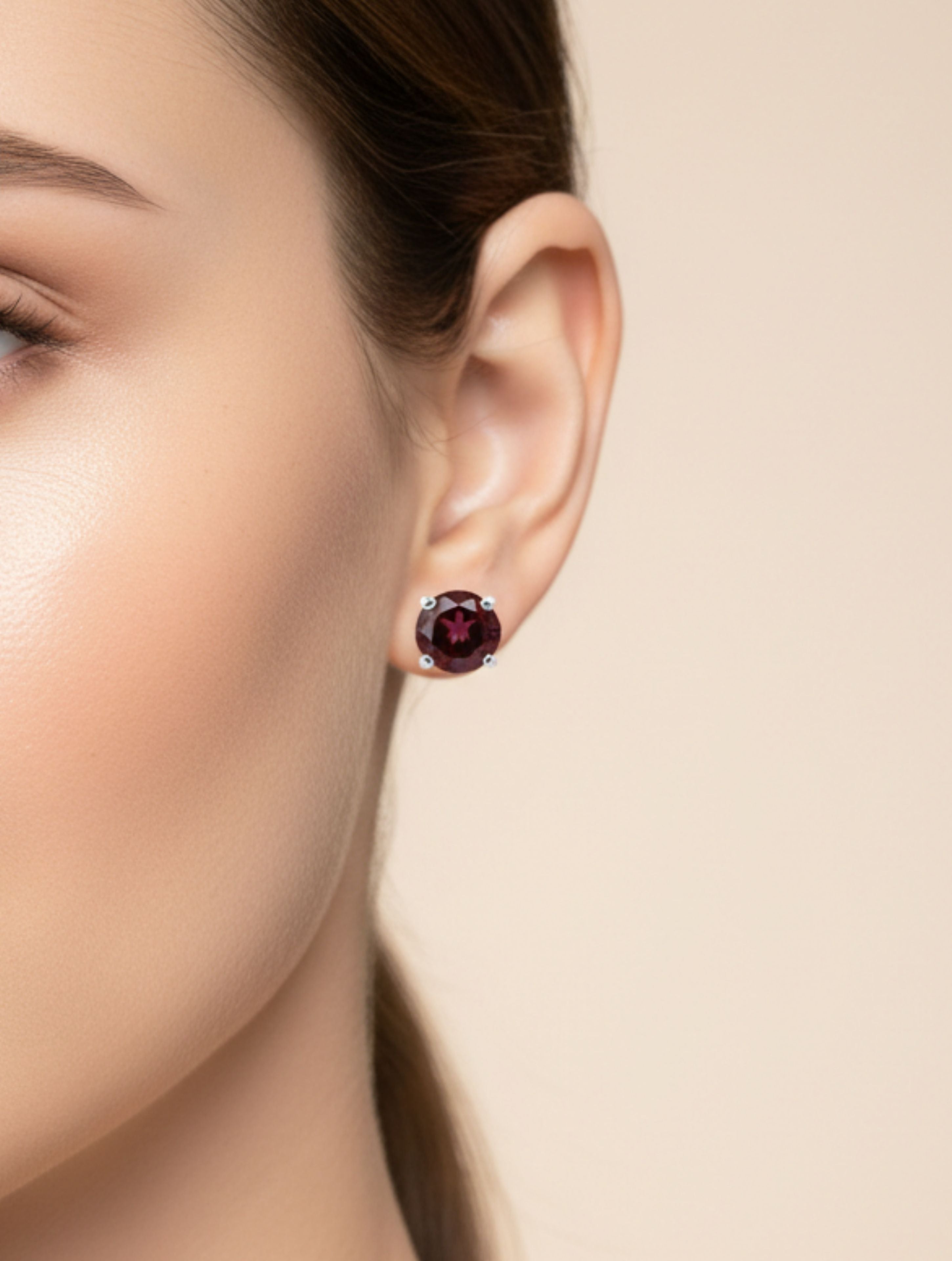 Natural Garnet Stud Earrings in 925 Sterling Silver
