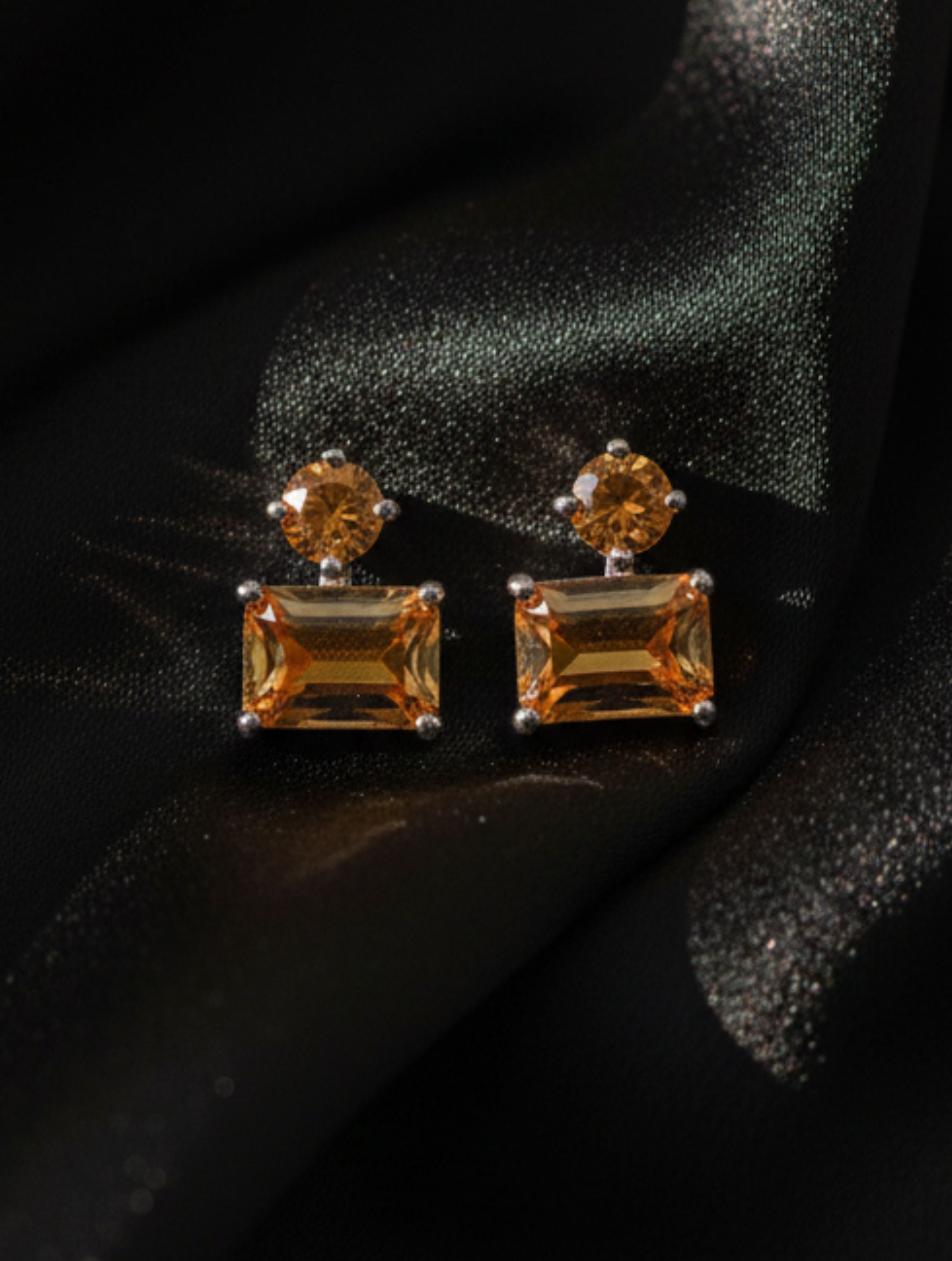 Natural Citrine Golden Emerald-Cut Studs in 925 Sterling Silver