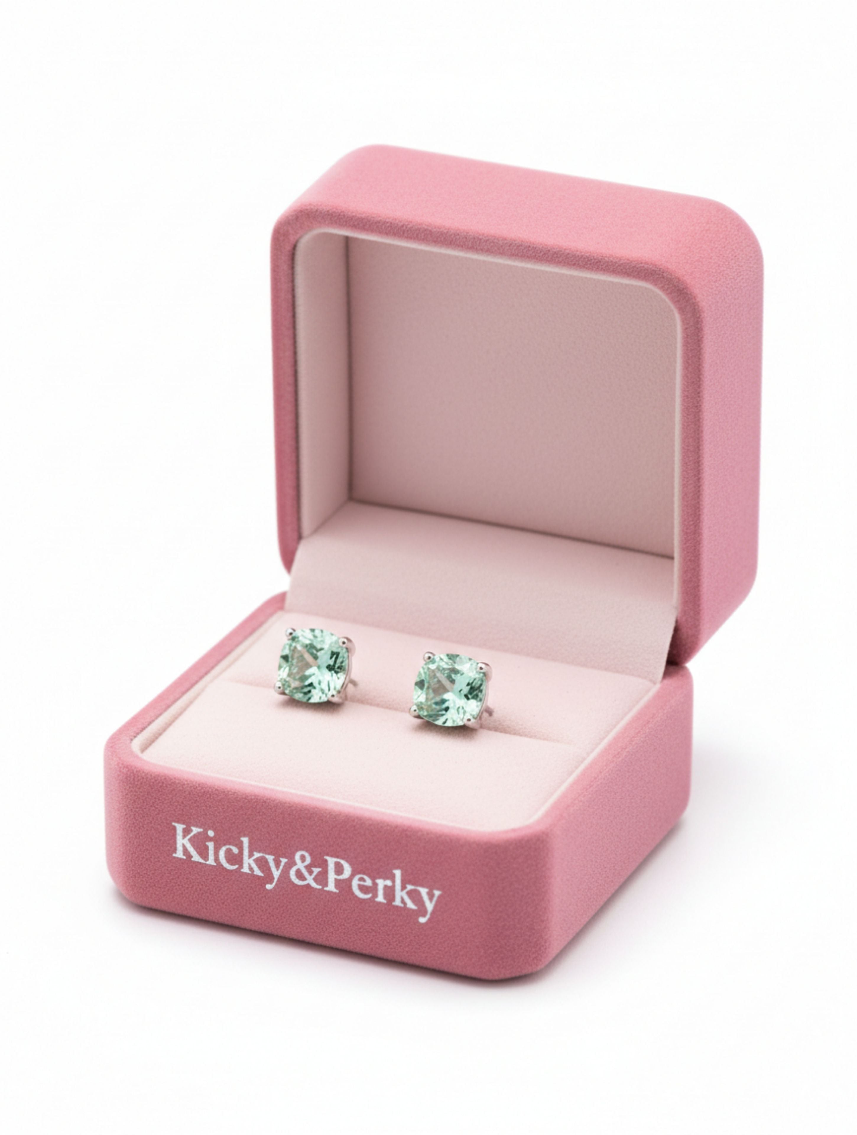 Classic Cushion-Cut Natural Aquamarine Studs in Sterling Silver