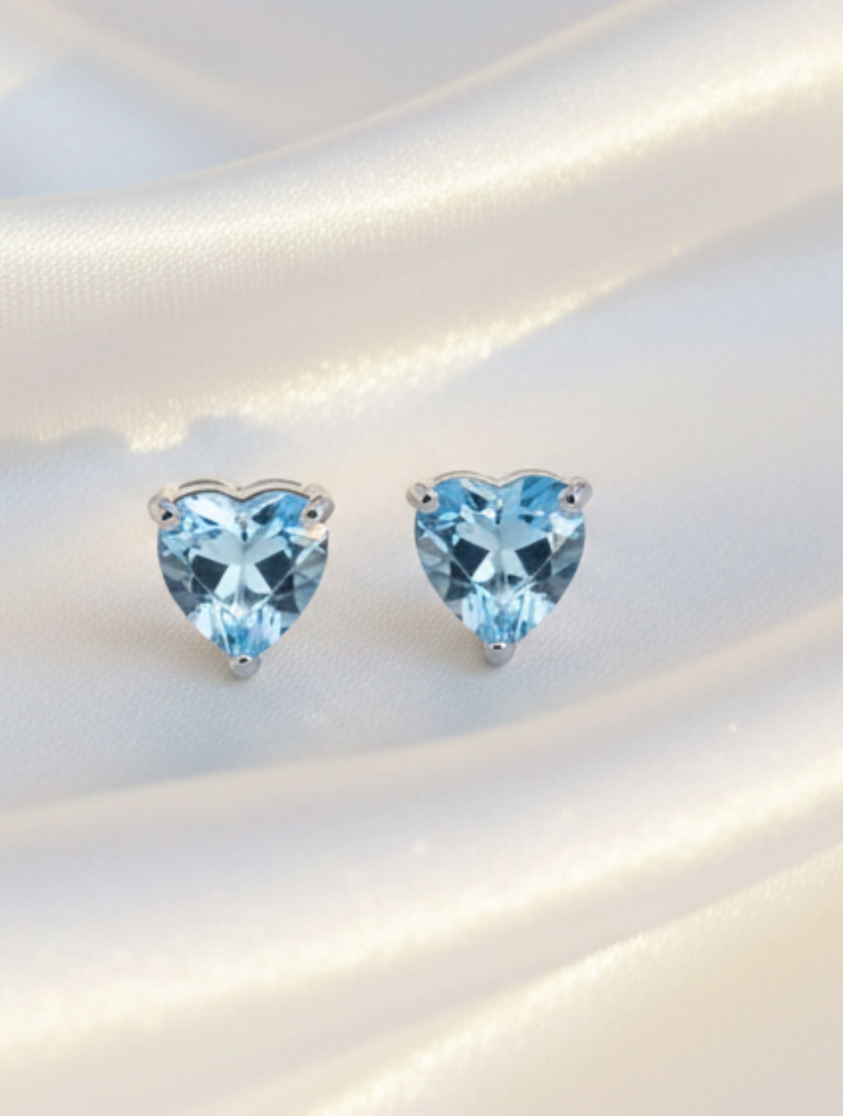 Heart-Cut Natural Blue Topaz Stud Earrings in 925 Sterling Silver