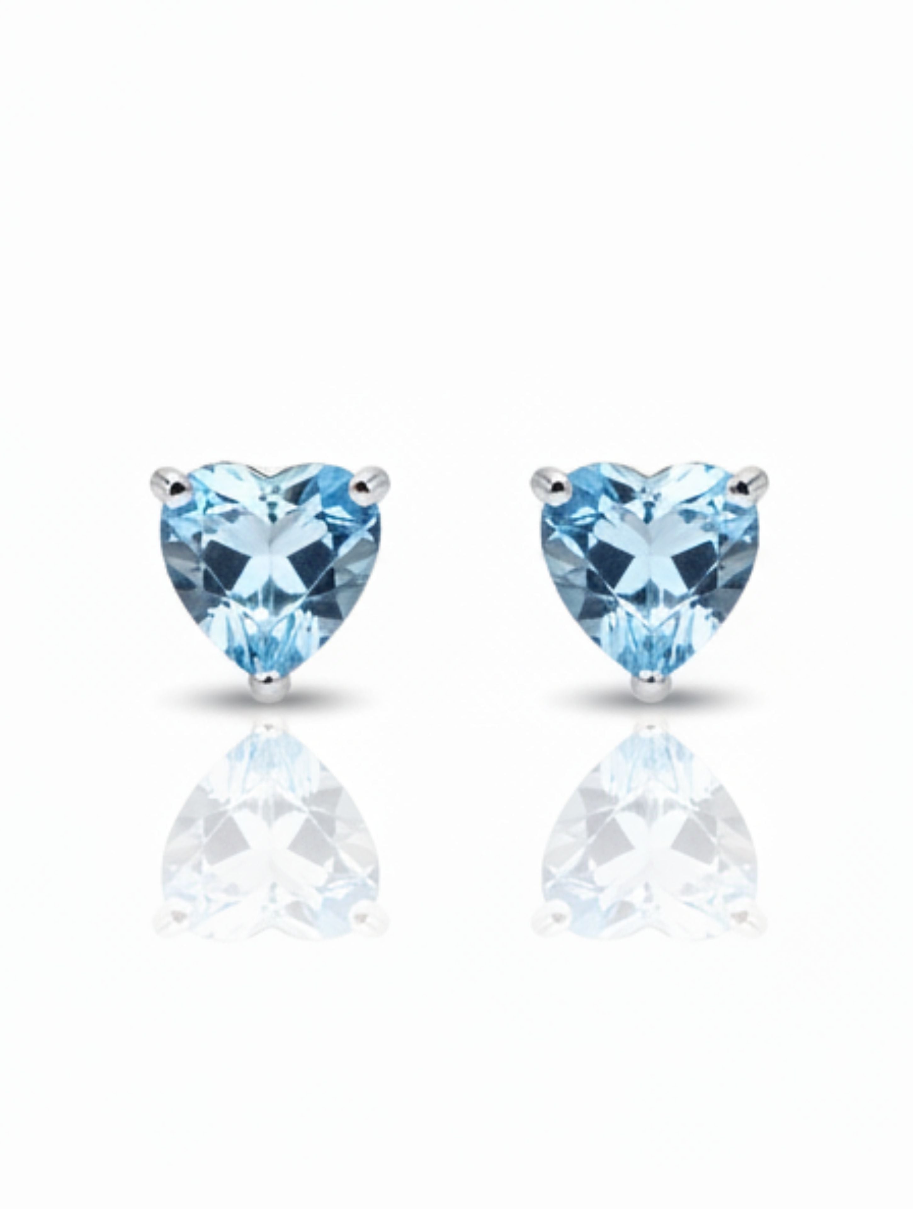 Heart-Cut Natural Blue Topaz Stud Earrings in 925 Sterling Silver