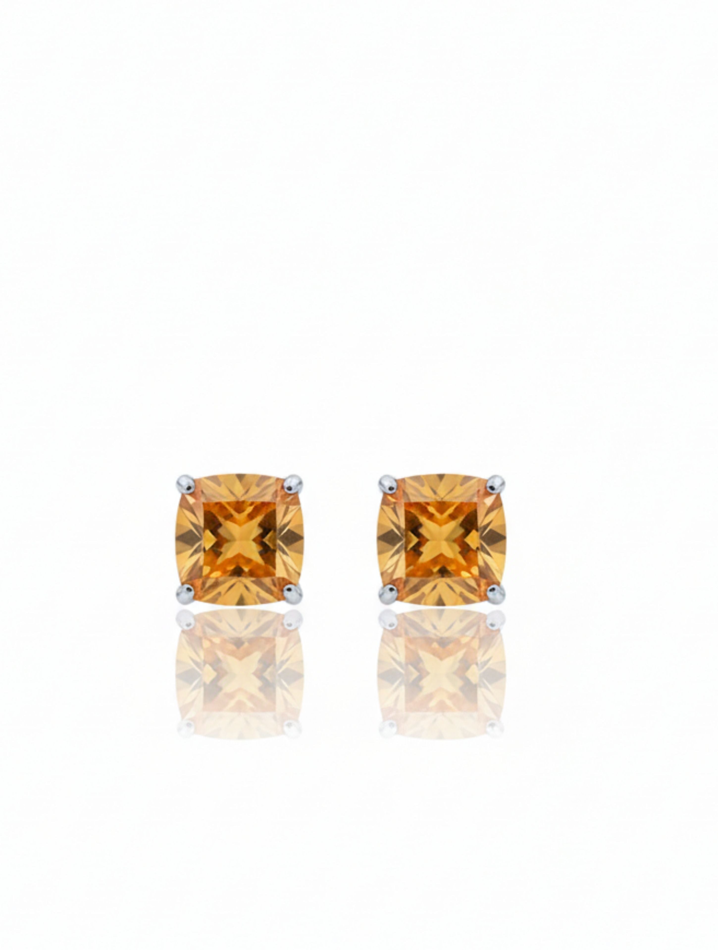 Cushion-Cut Natural Citrine Stud Earrings in 925 Sterling Silver