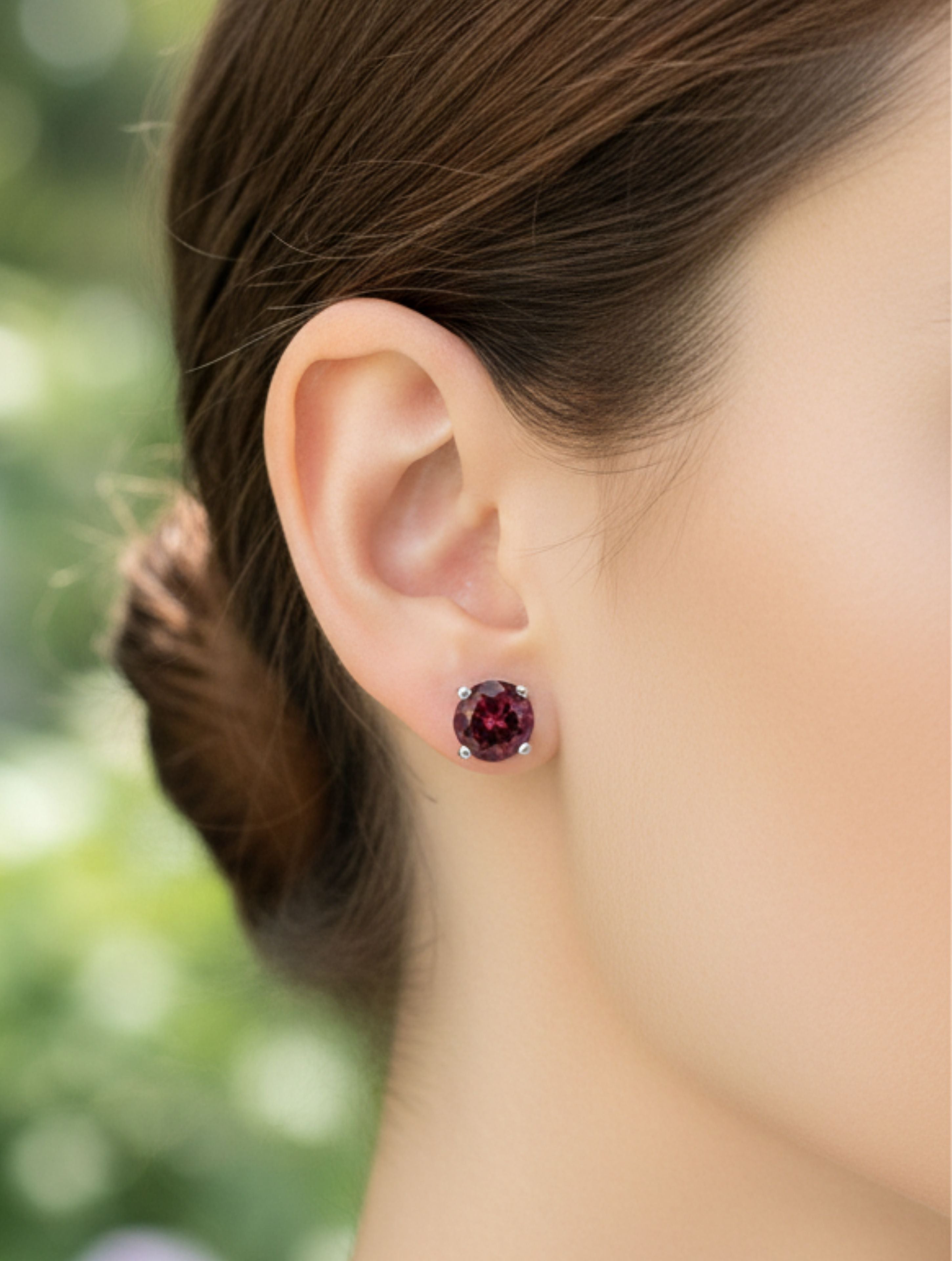 925 Sterling Silver Natural Garnet Stud Earrings
