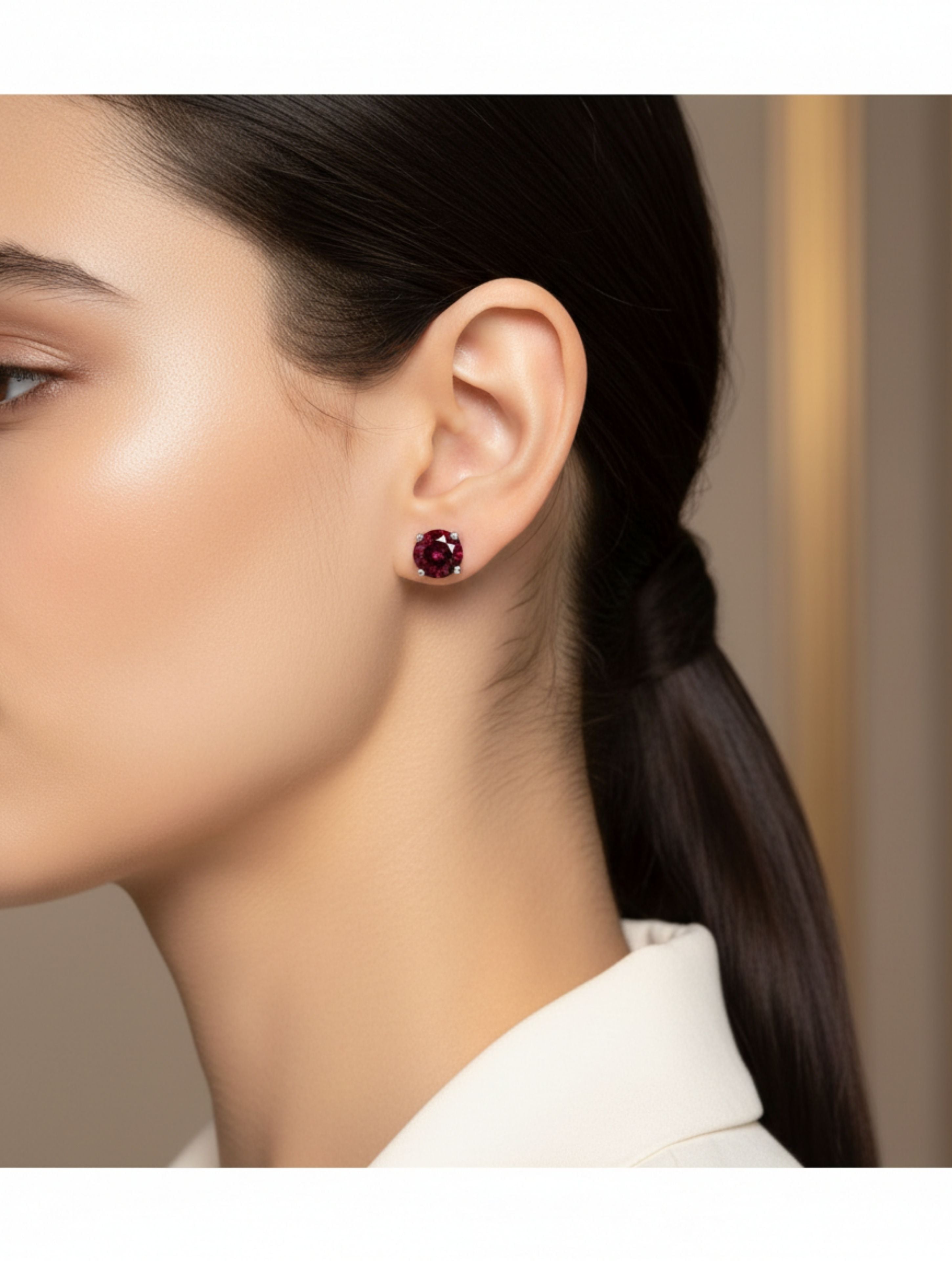 925 Sterling Silver Natural Garnet Stud Earrings