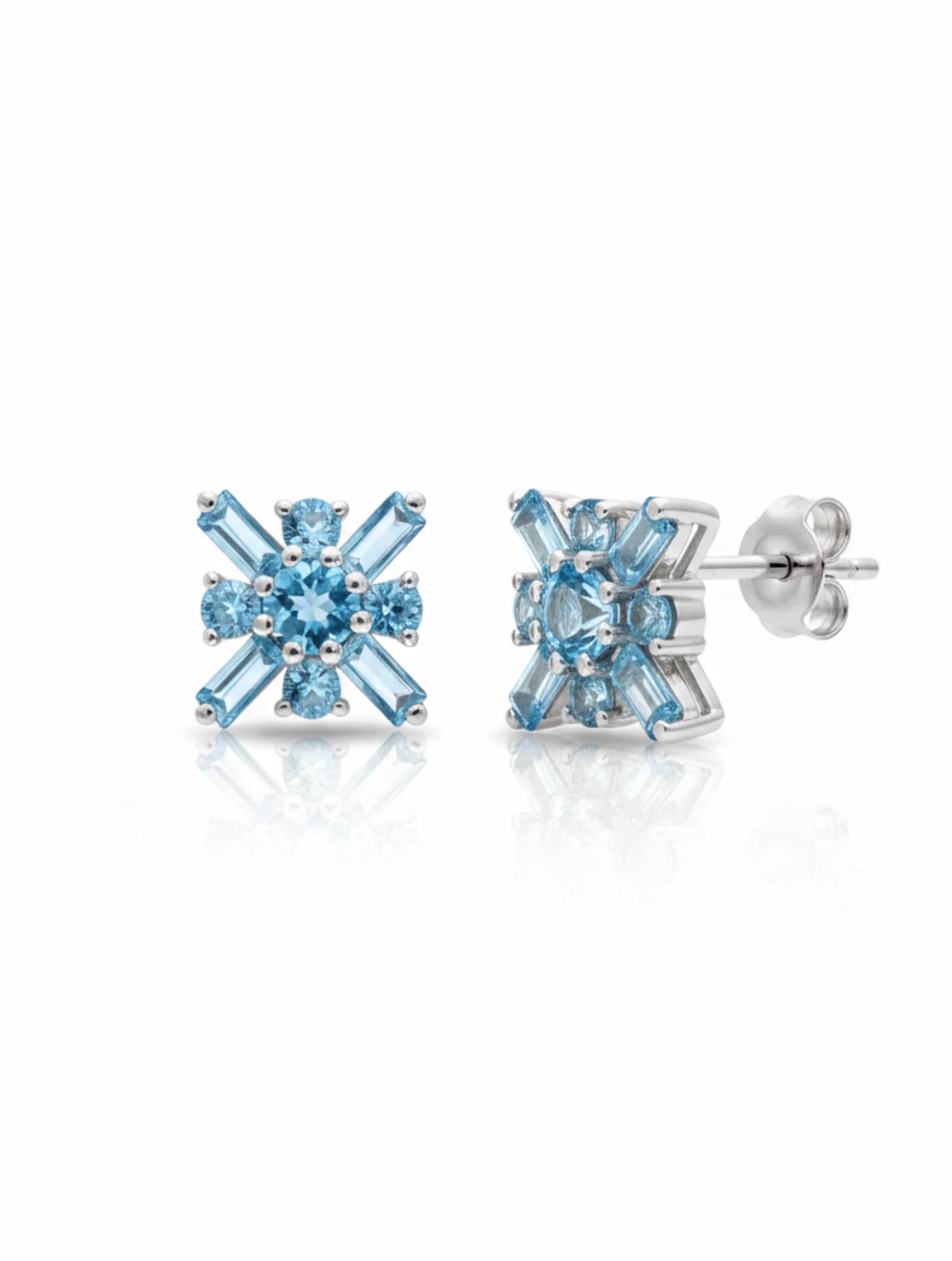 Celestial Star Blue Topaz Stud Earrings in 925 Sterling Silver