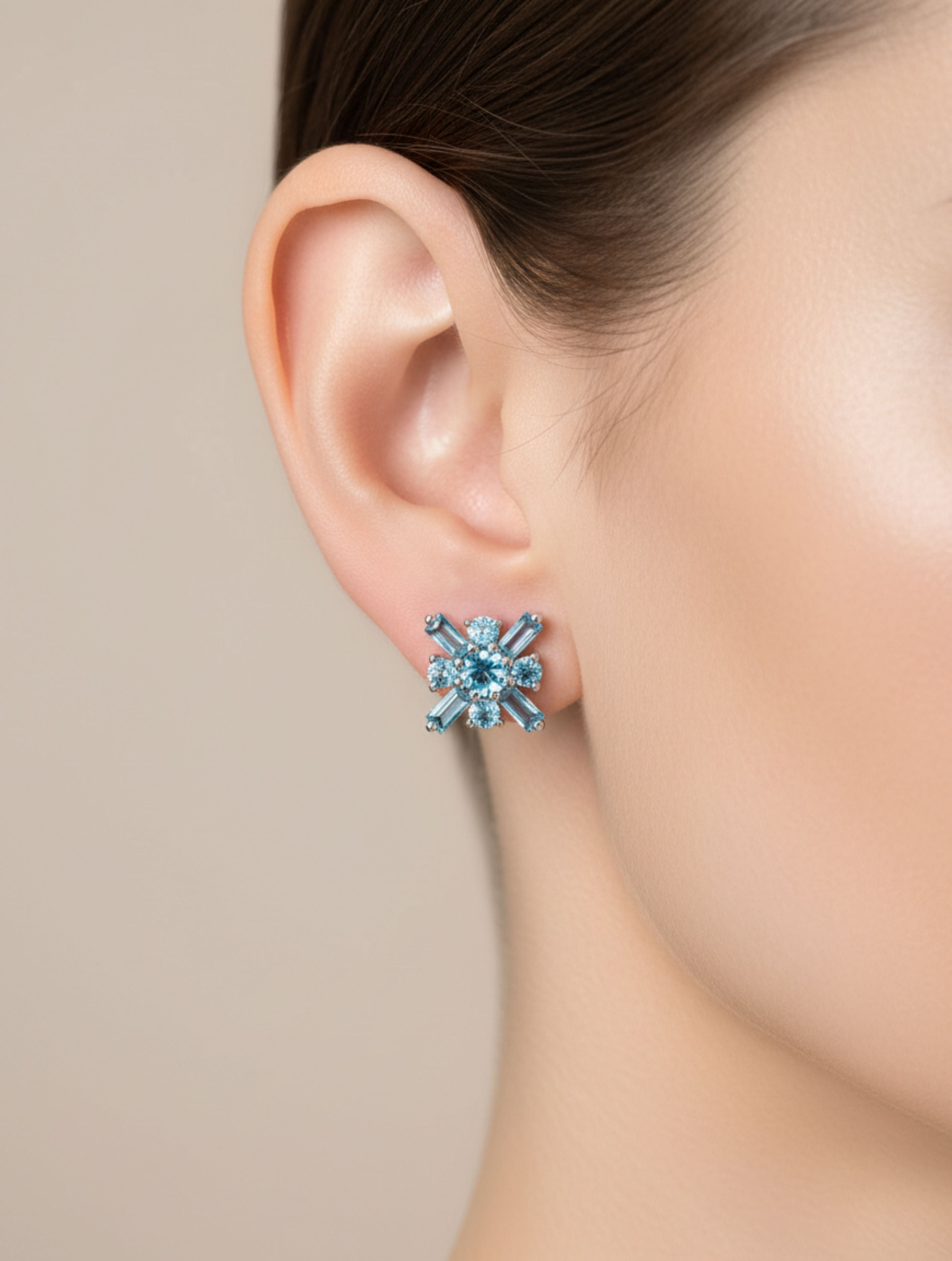 Celestial Star Blue Topaz Stud Earrings in 925 Sterling Silver