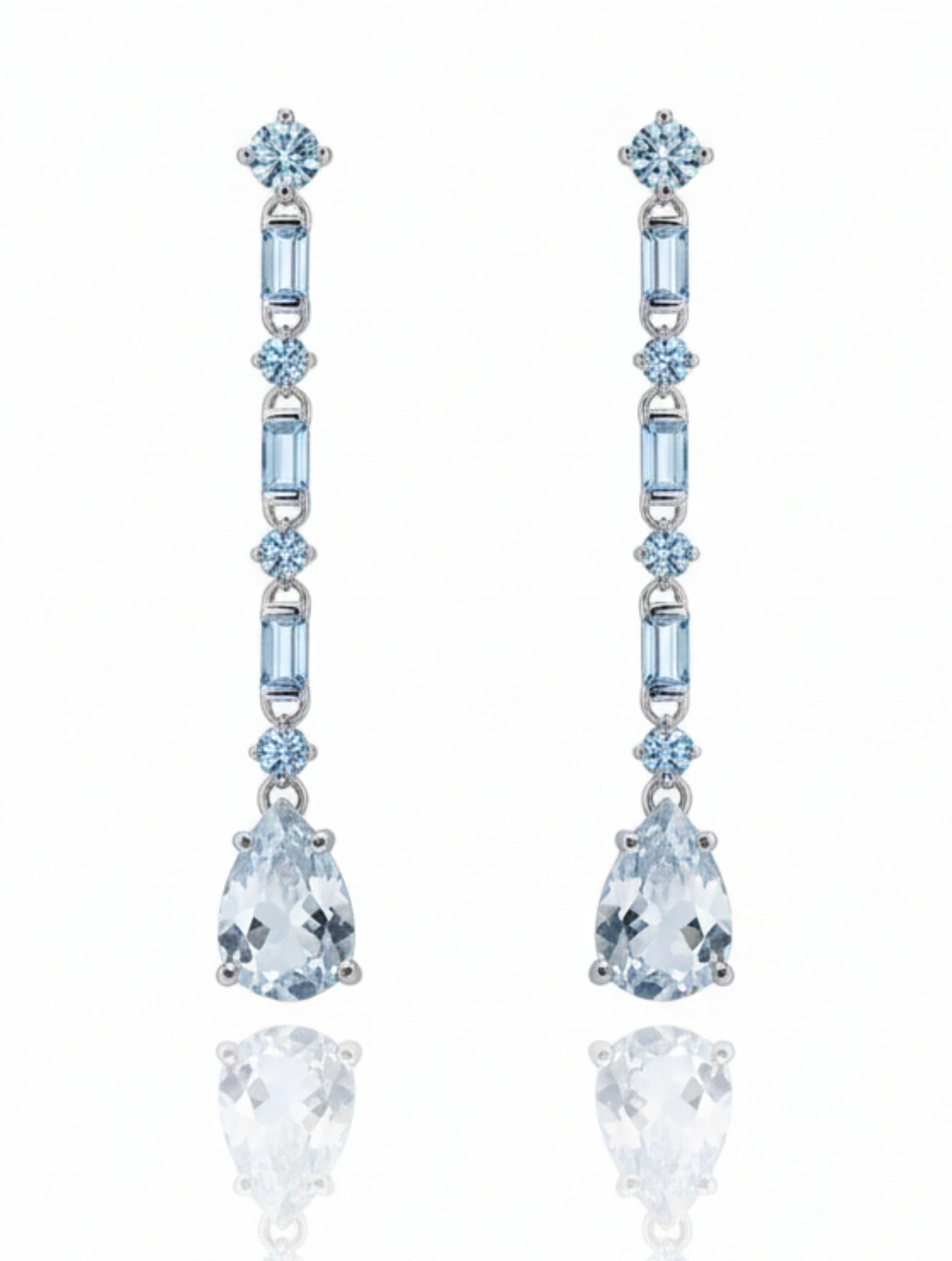 Aquamarine & 925 Sterling Silver Multi-Shape Linear Drop Earrings