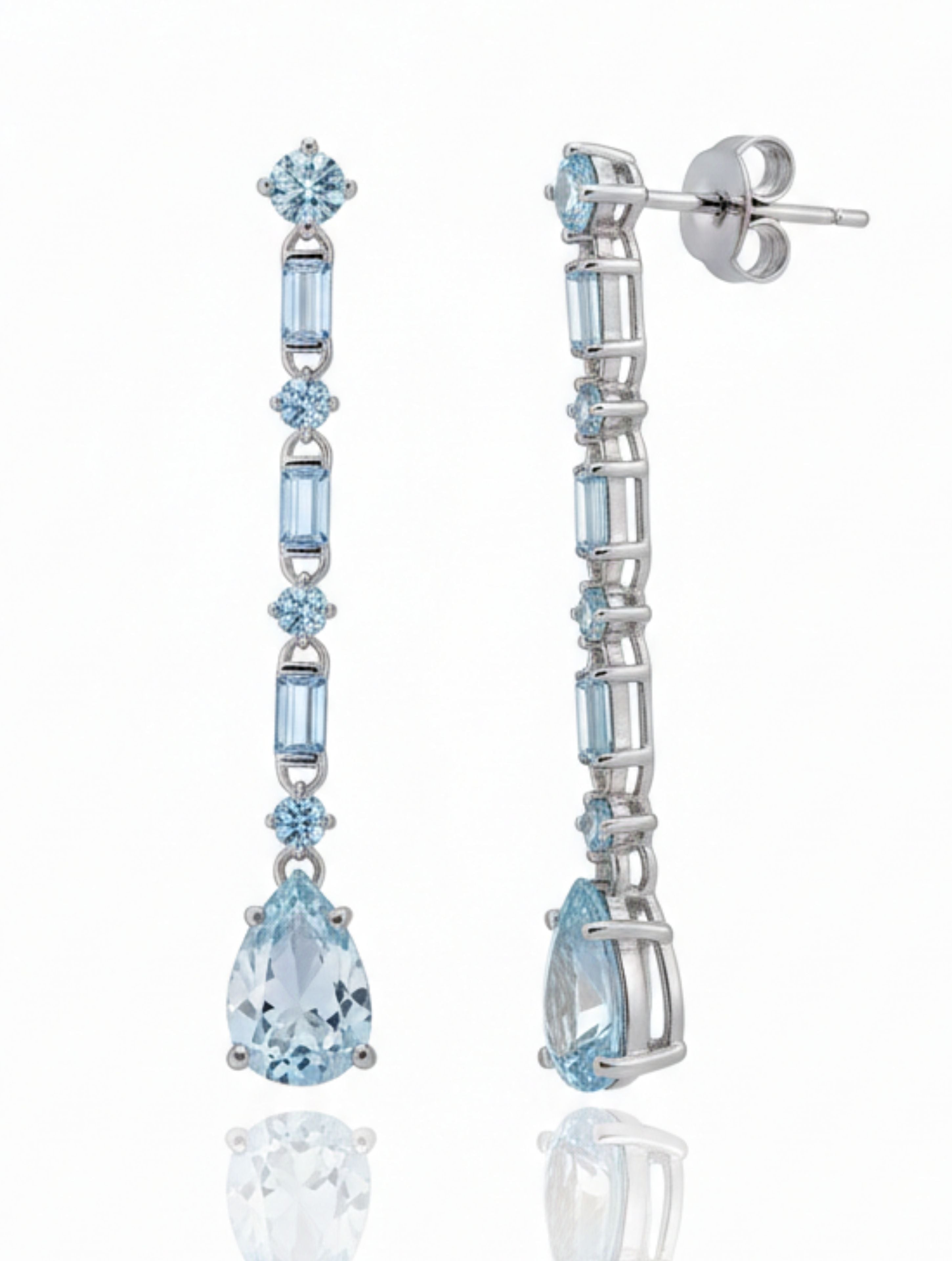 Aquamarine & 925 Sterling Silver Multi-Shape Linear Drop Earrings
