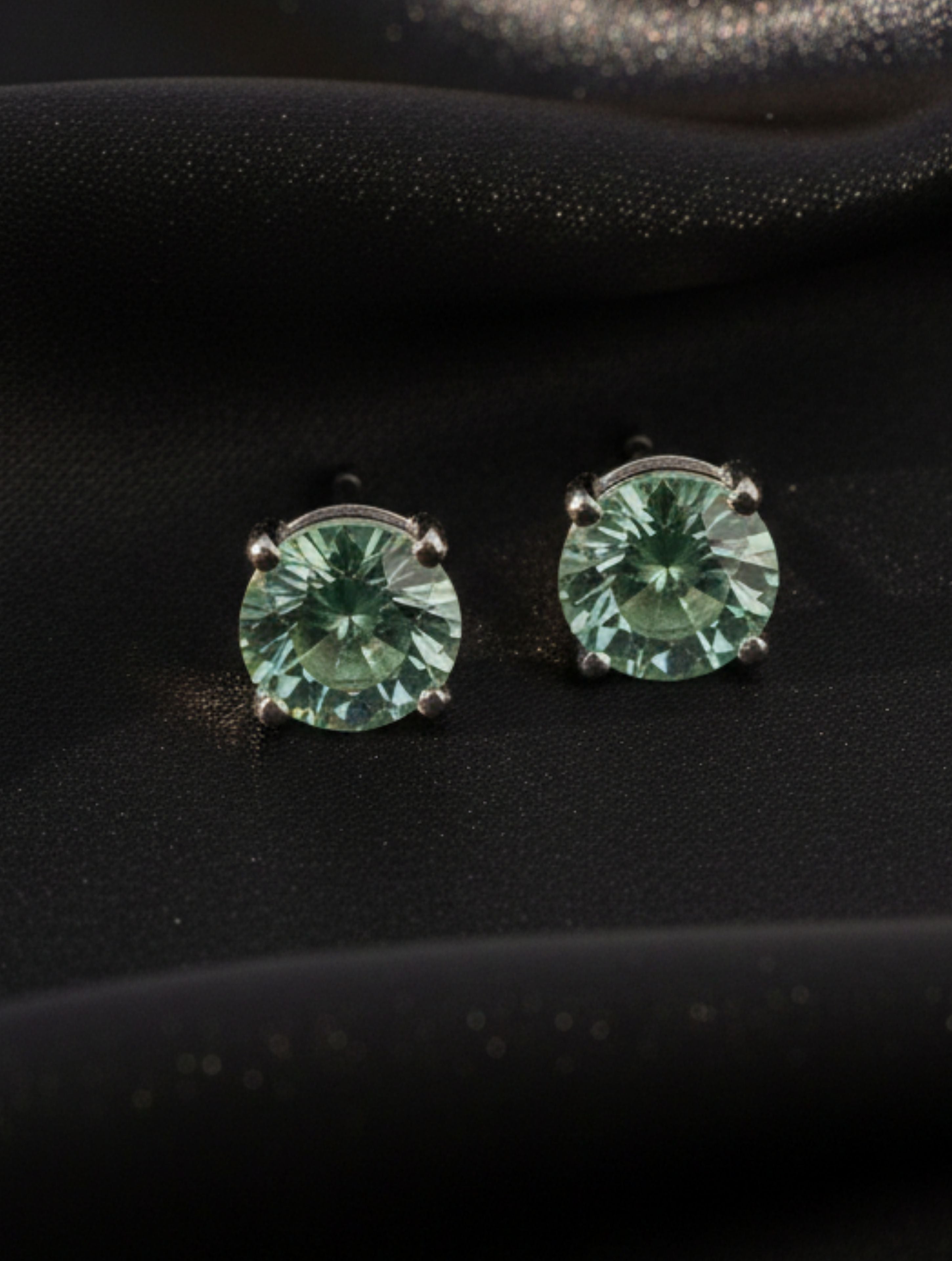 Natural Green Amethyst Stud Earrings in 925 Sterling Silver