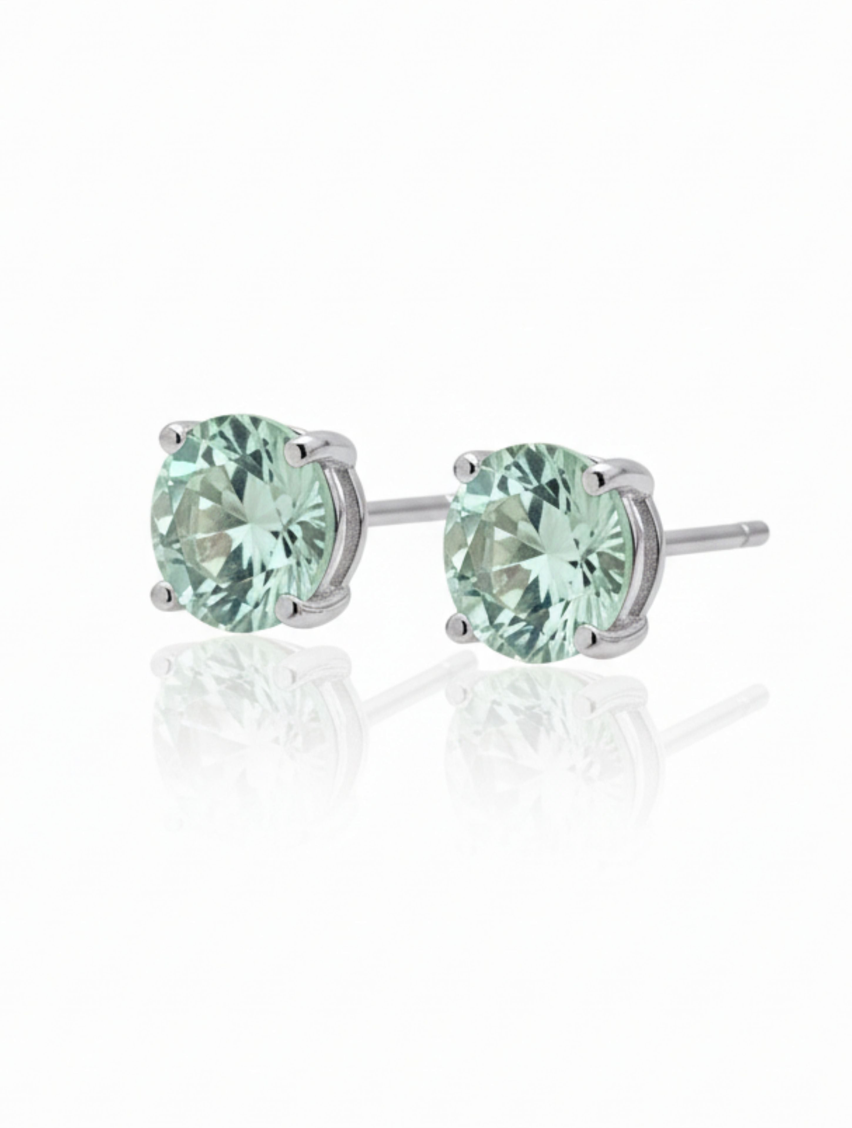 Natural Green Amethyst Stud Earrings in 925 Sterling Silver