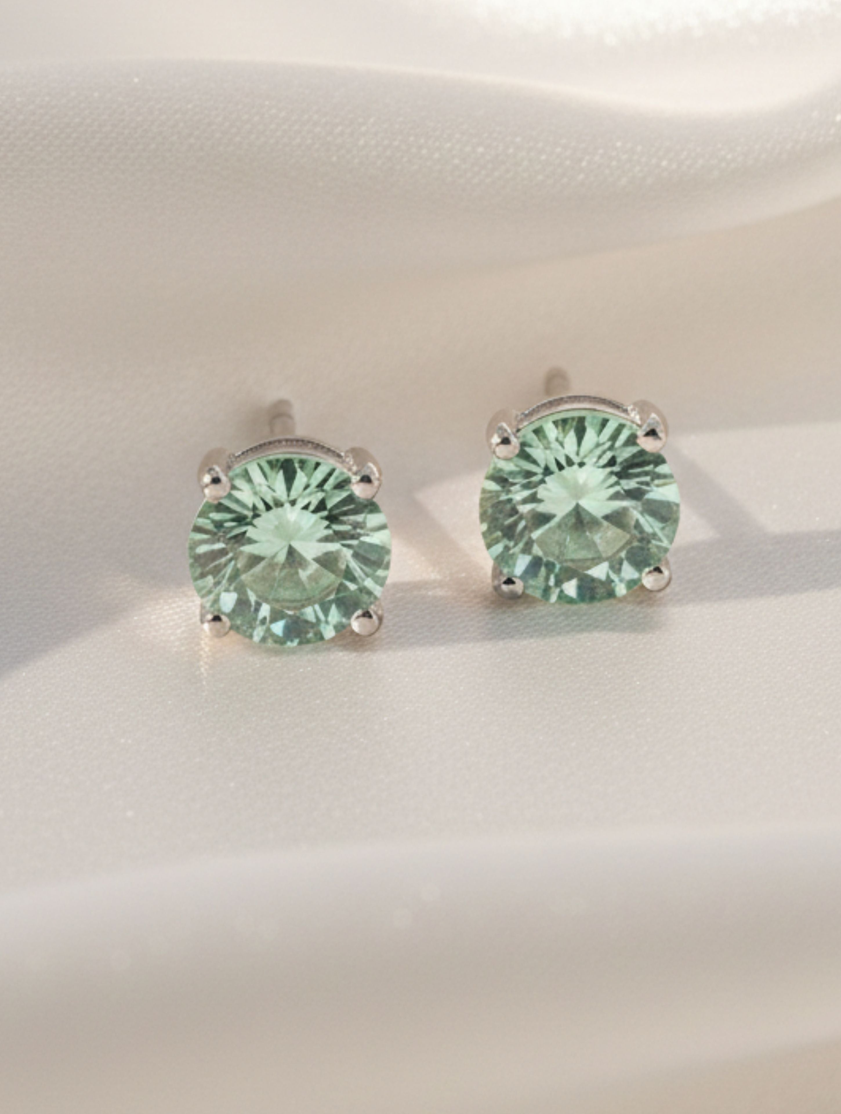 Natural Green Amethyst Stud Earrings in 925 Sterling Silver