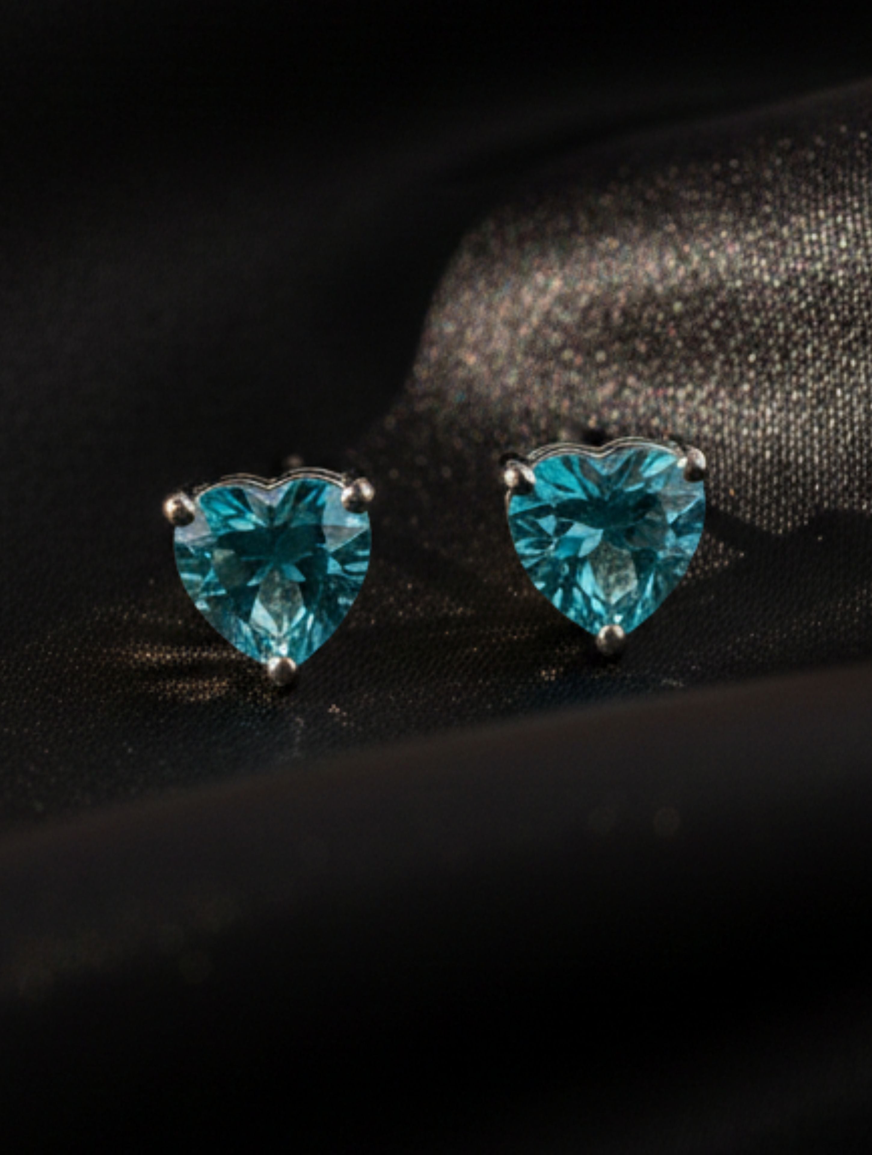 925 Sterling Silver Heart-Cut Aquamarine Stud Earrings