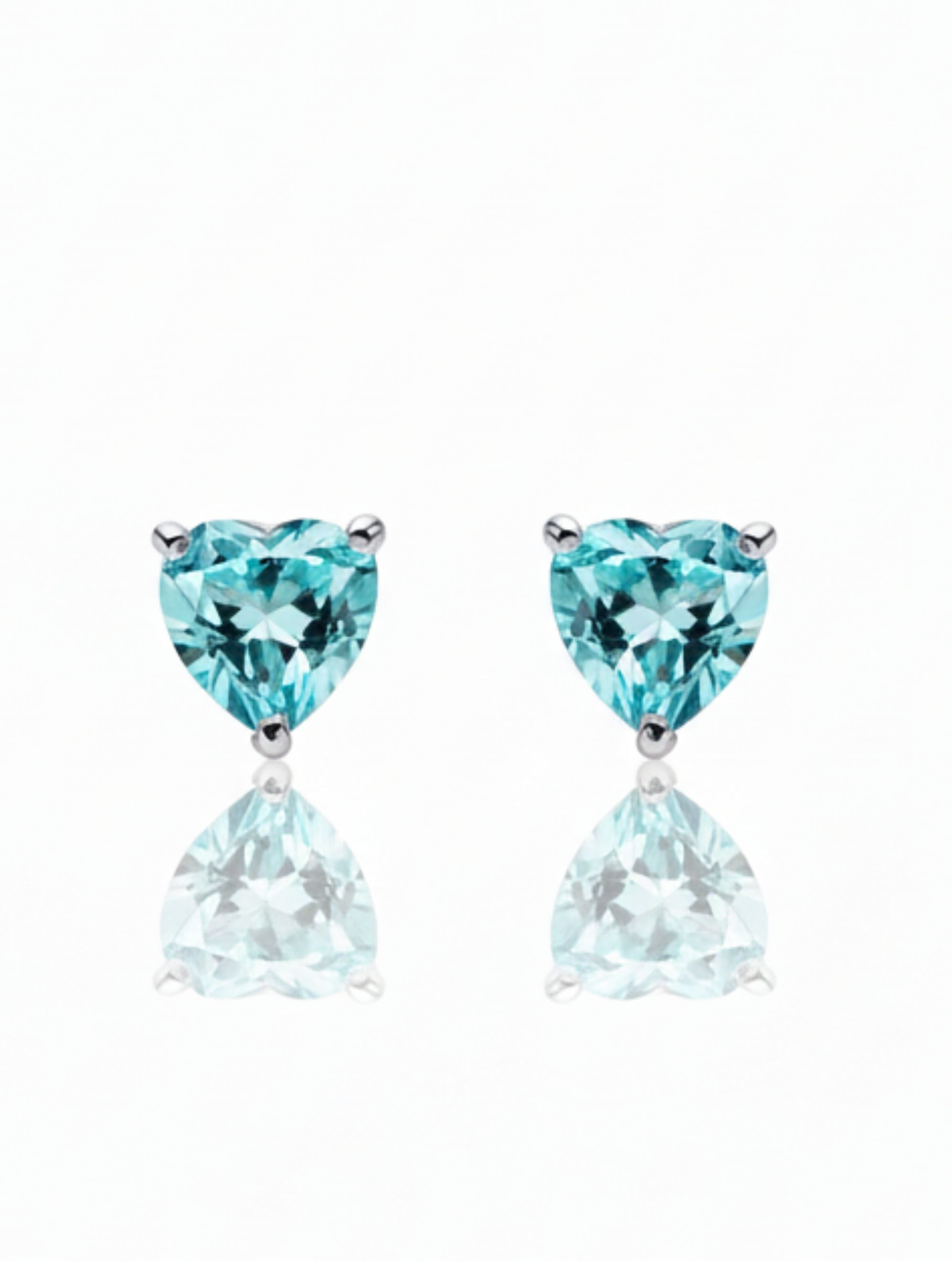 925 Sterling Silver Heart-Cut Aquamarine Stud Earrings