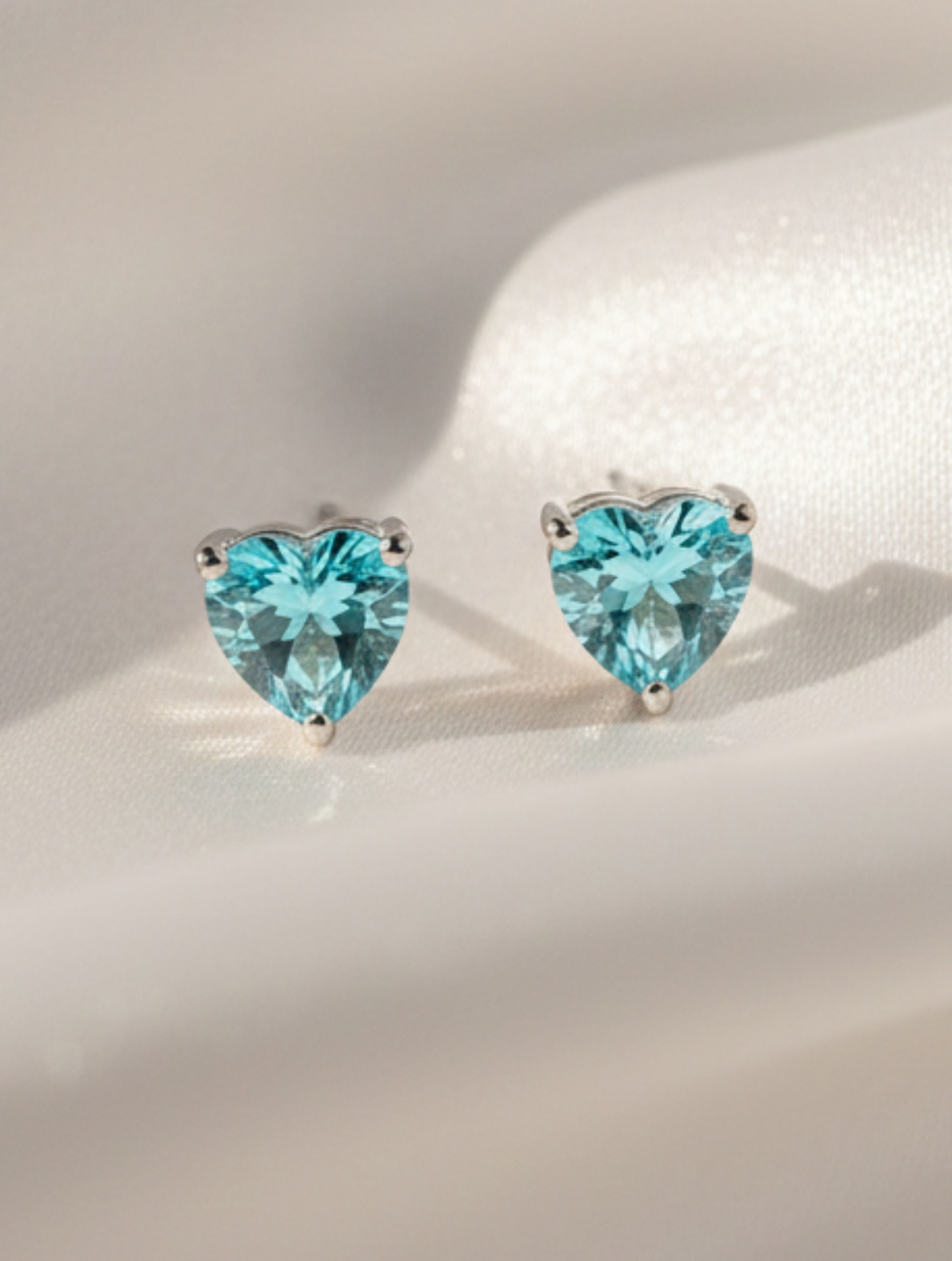 925 Sterling Silver Heart-Cut Aquamarine Stud Earrings