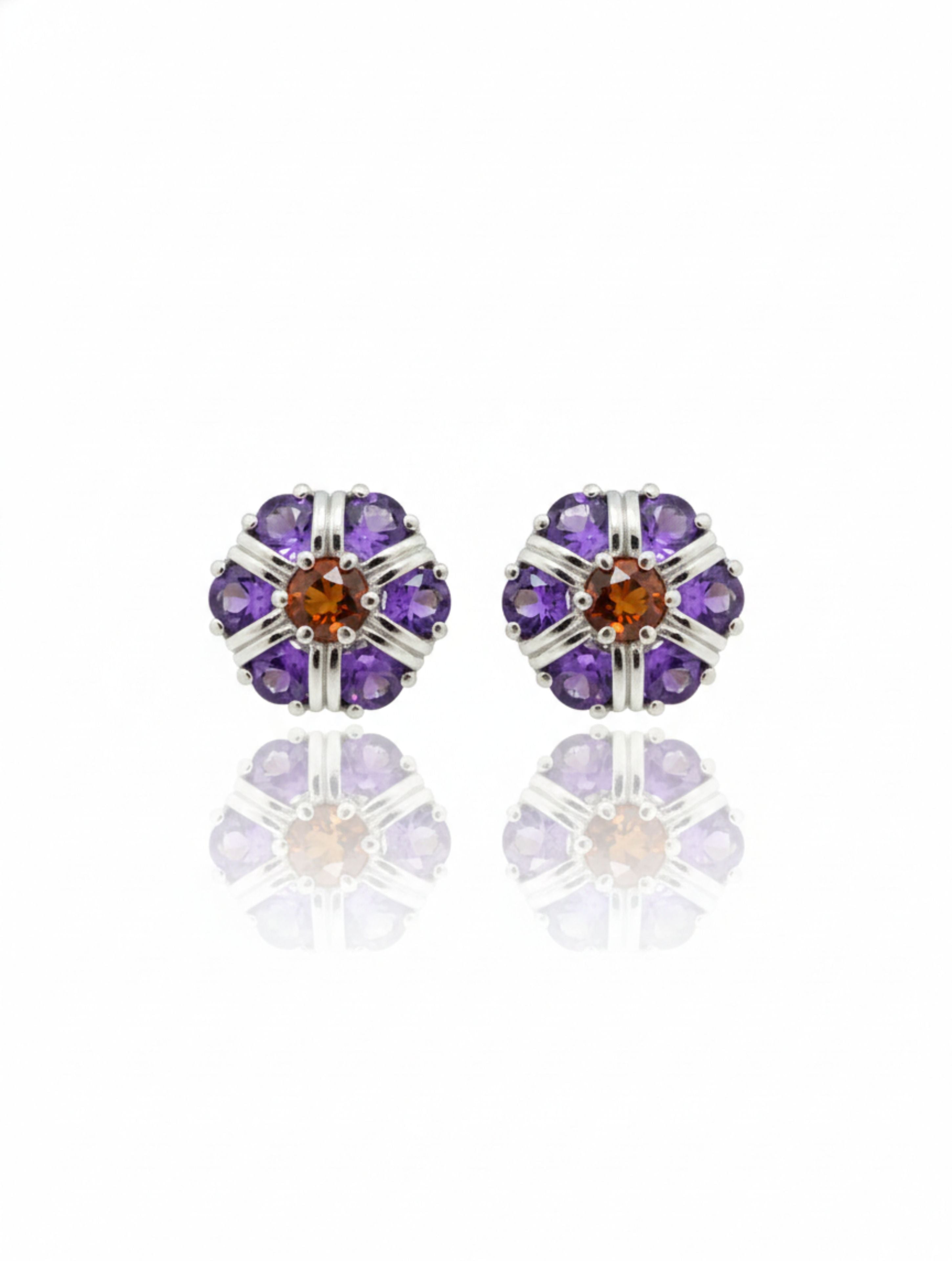 Amethyst and Citrine Studs Earrings 925 Sterling Silver For Women