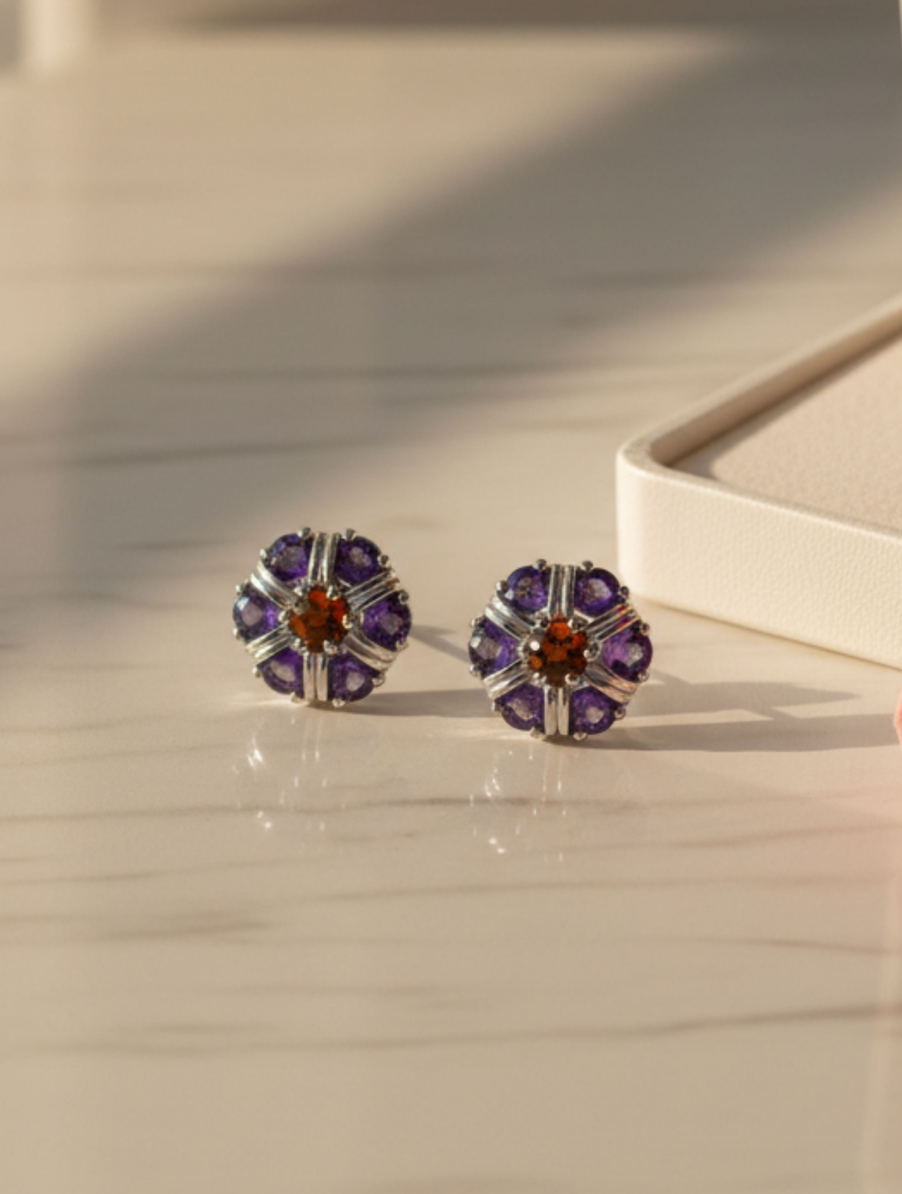 Amethyst and Citrine Studs Earrings 925 Sterling Silver For Women