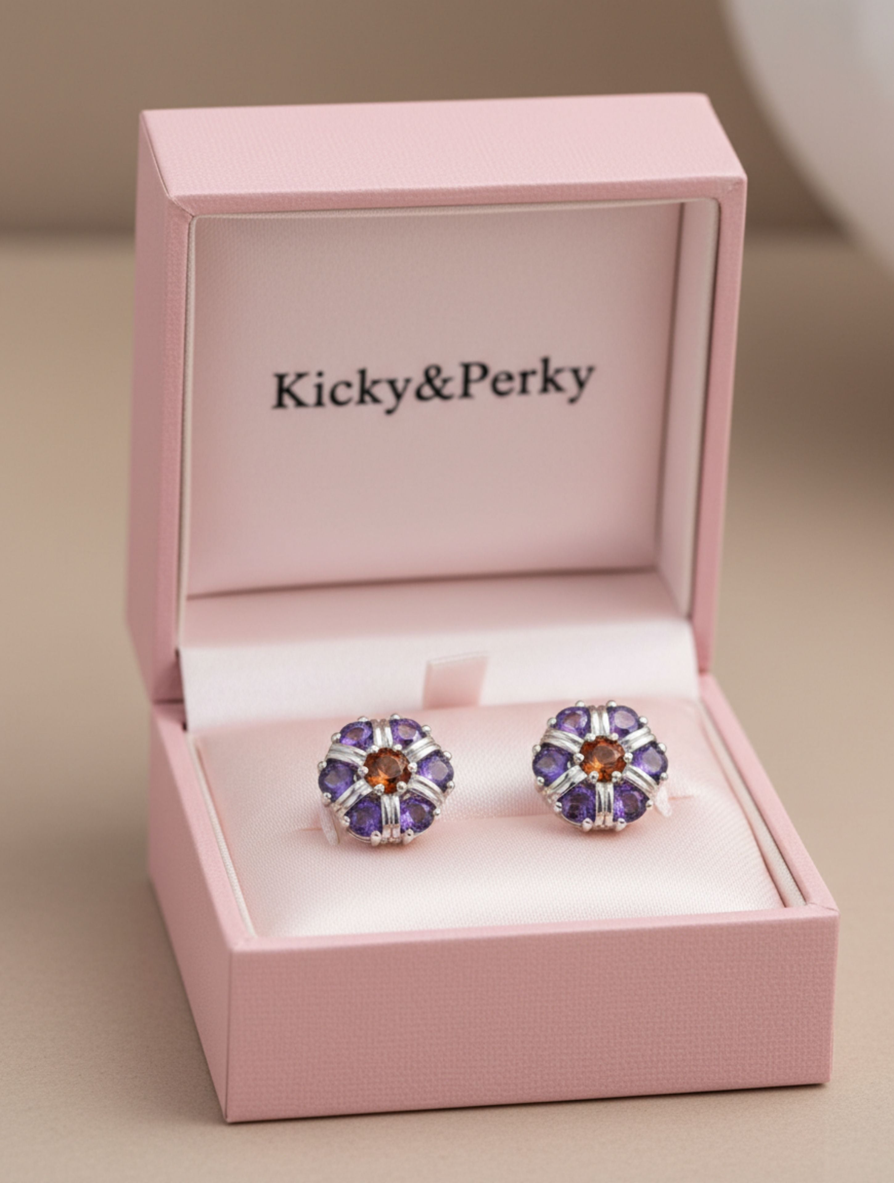 Amethyst and Citrine Studs Earrings 925 Sterling Silver For Women