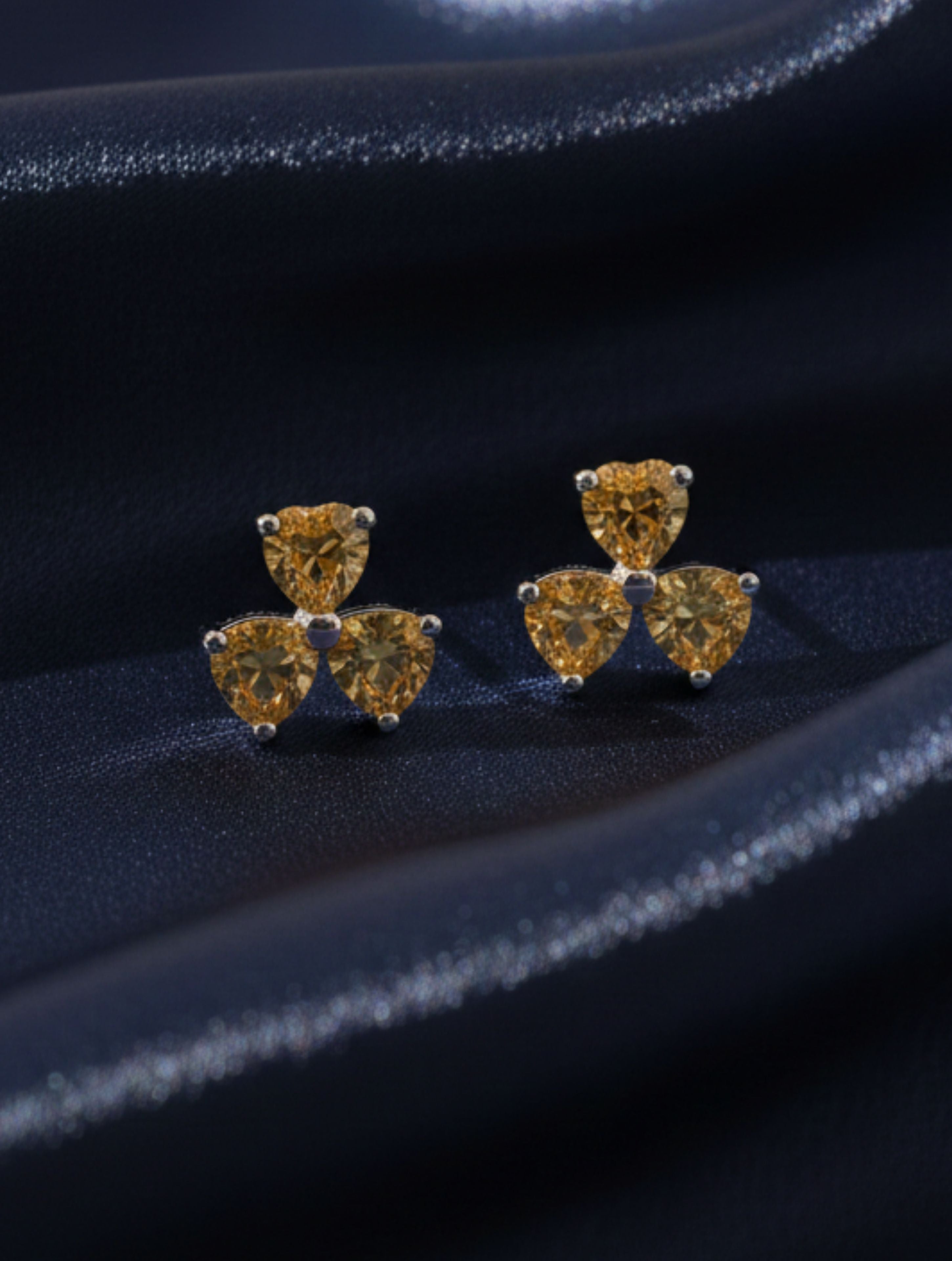Floral Citrine Studs in 925 Sterling Silver