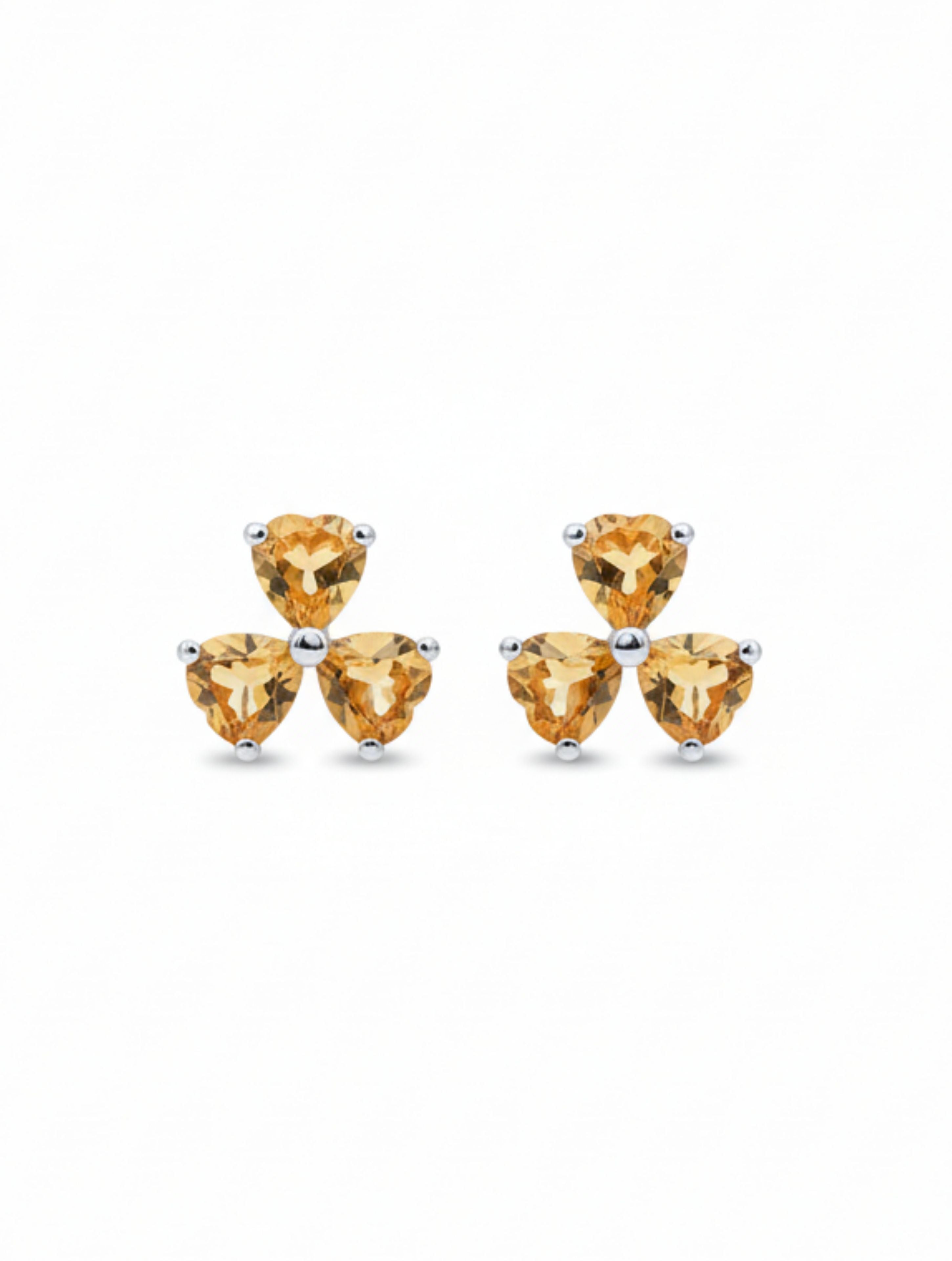 Floral Citrine Studs in 925 Sterling Silver