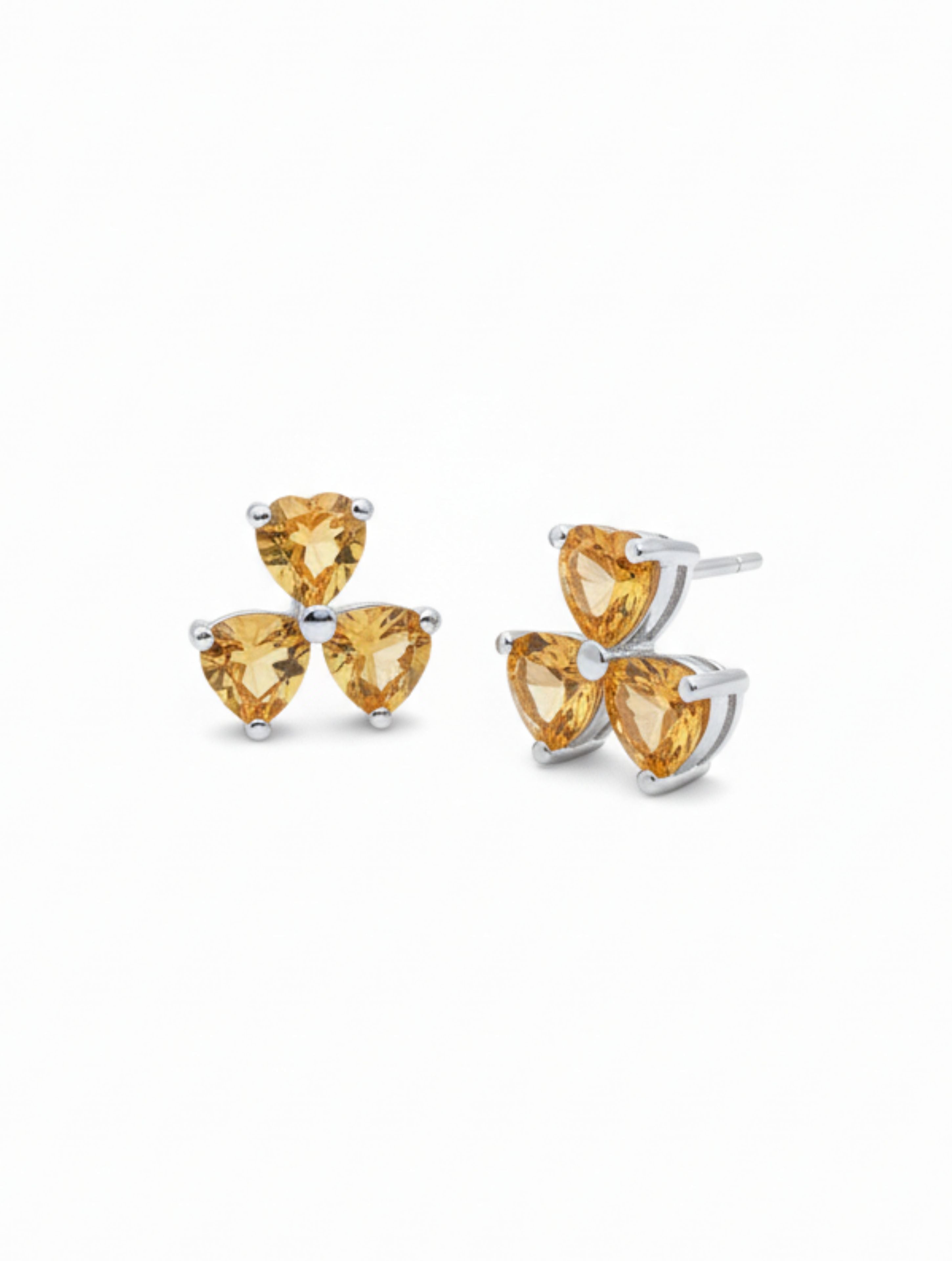 Floral Citrine Studs in 925 Sterling Silver