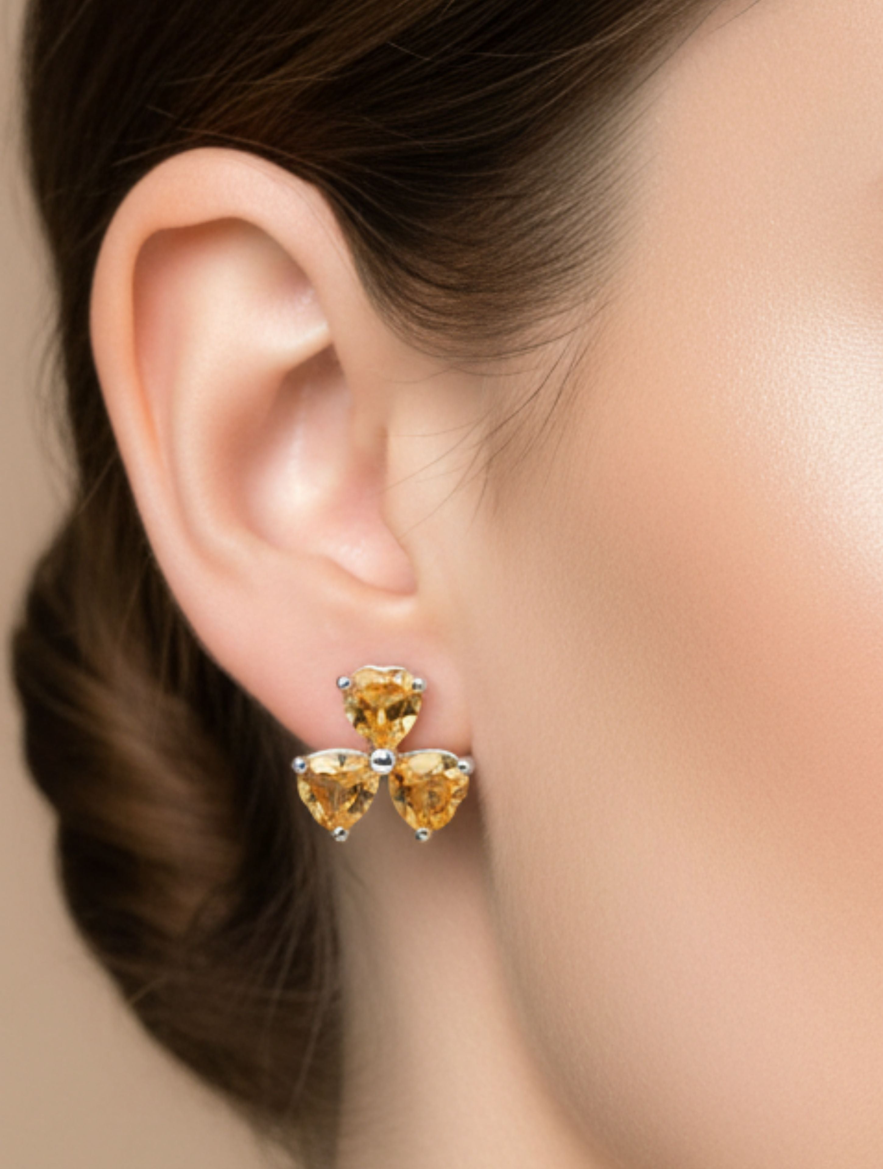 Floral Citrine Studs in 925 Sterling Silver