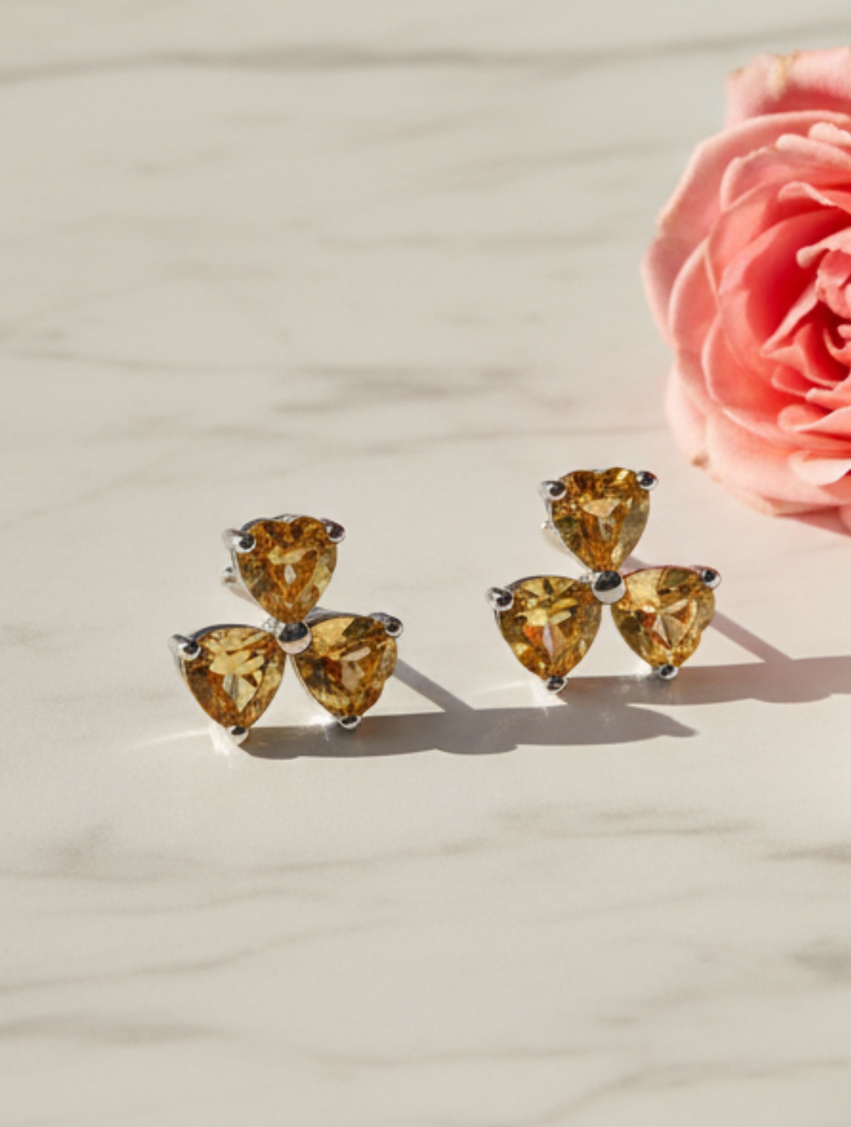 Floral Citrine Studs in 925 Sterling Silver