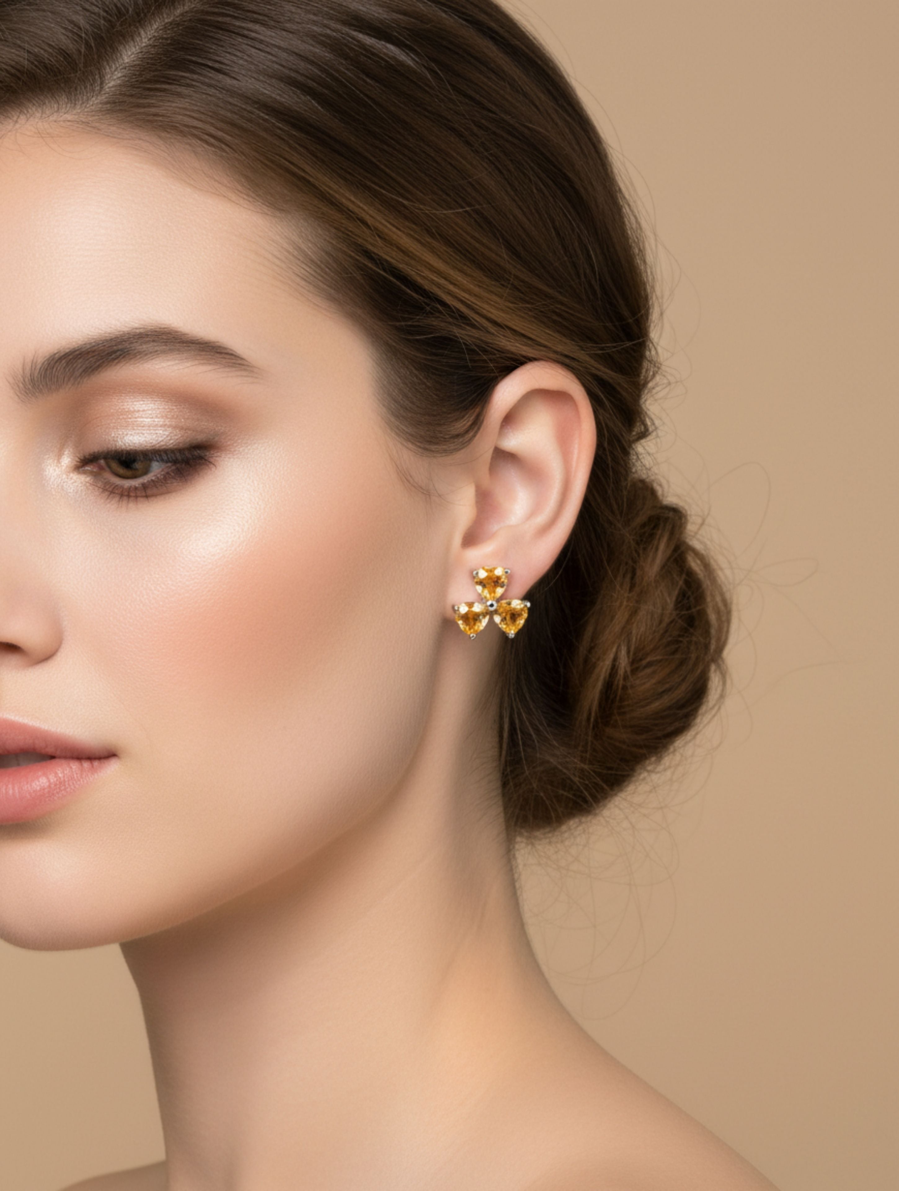 Floral Citrine Studs in 925 Sterling Silver