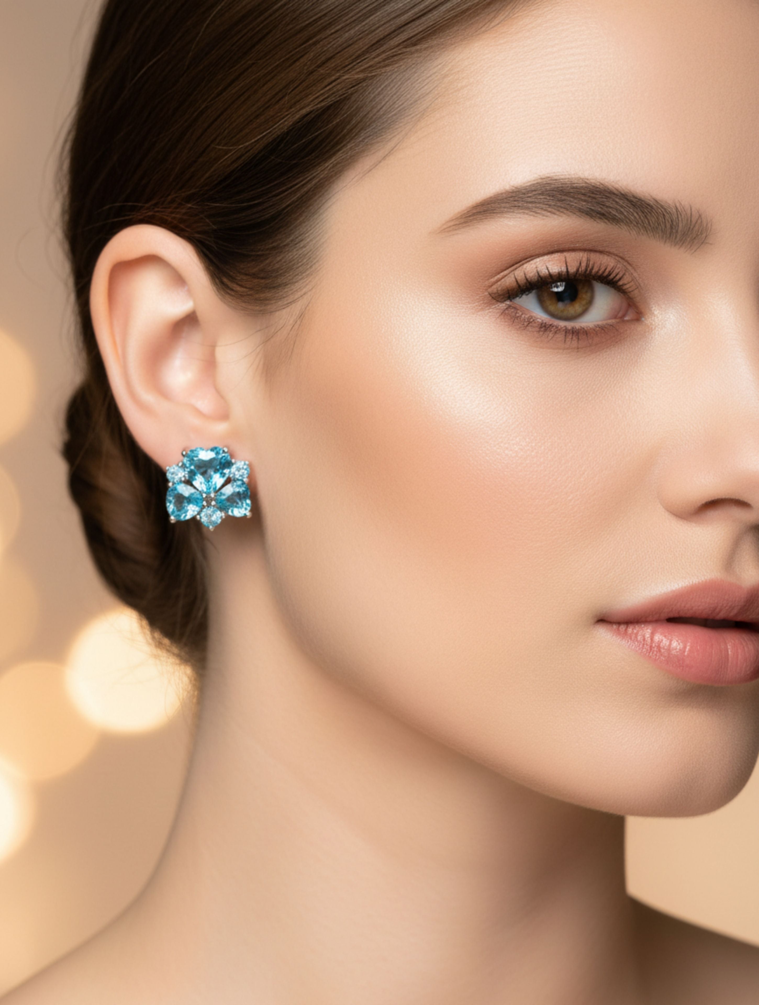 Heart-Shaped Natural Blue Topaz Cluster Studs in 925 Sterling Silver