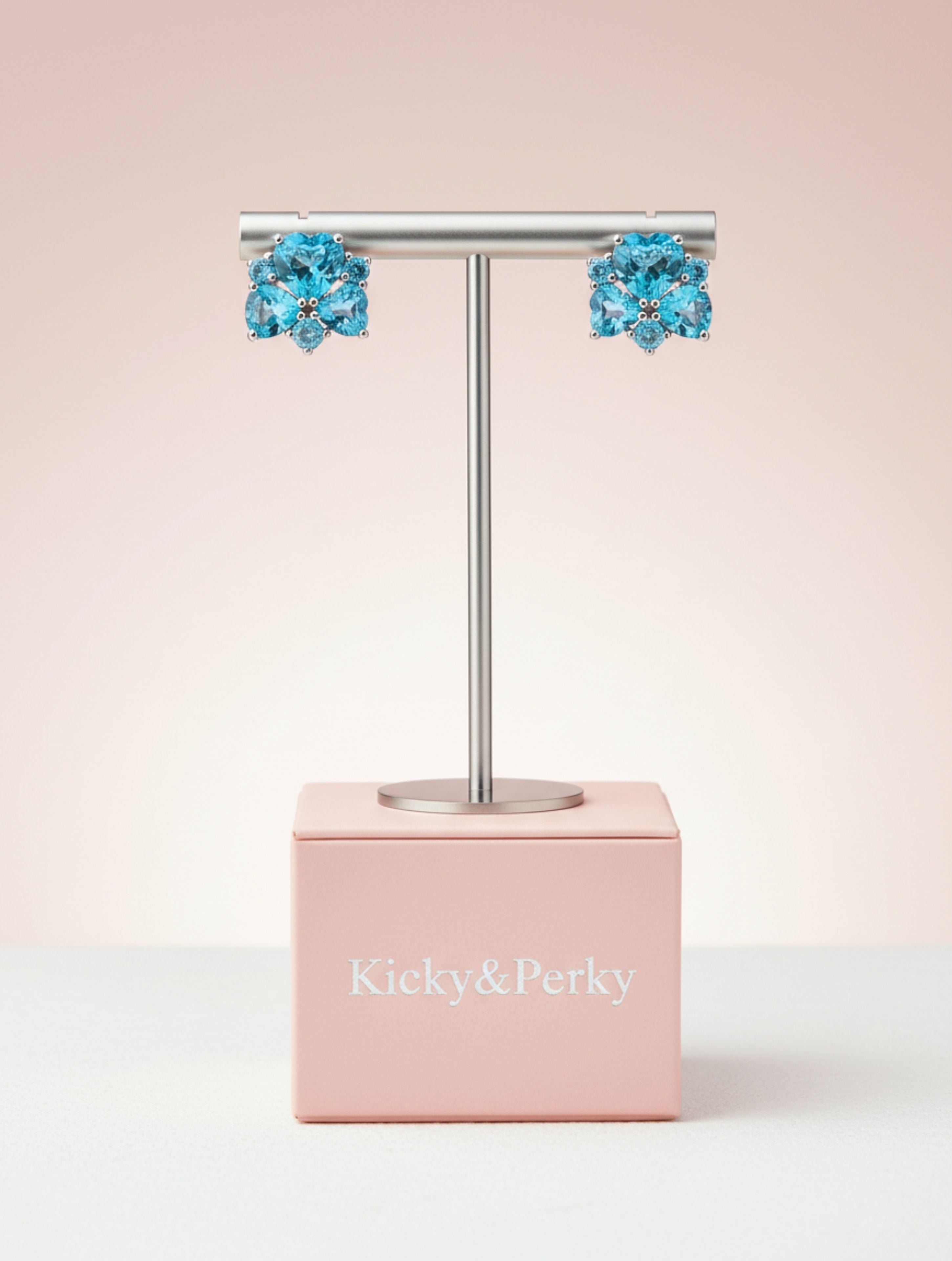 Heart-Shaped Natural Blue Topaz Cluster Studs in 925 Sterling Silver