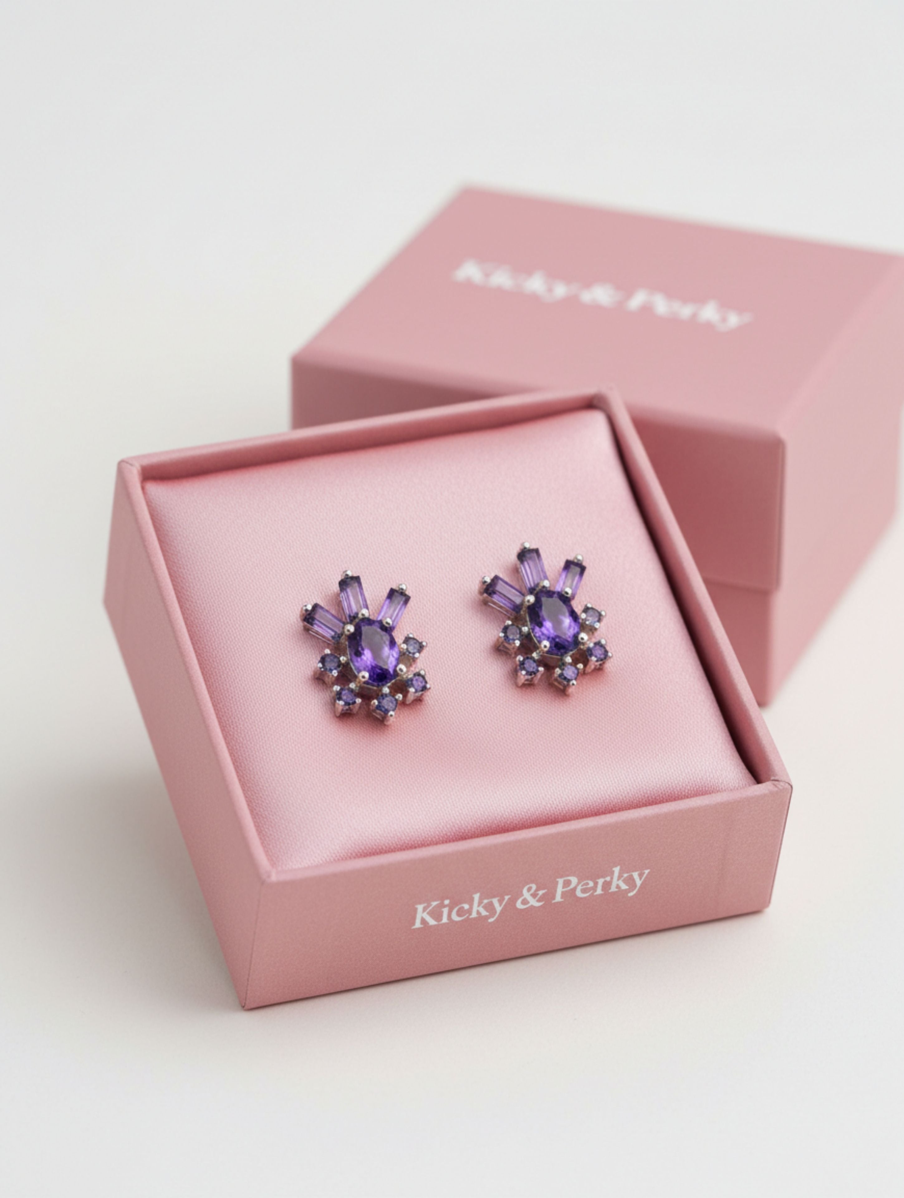 Natural Amethyst Sunburst Studs in 925 Sterling Silver