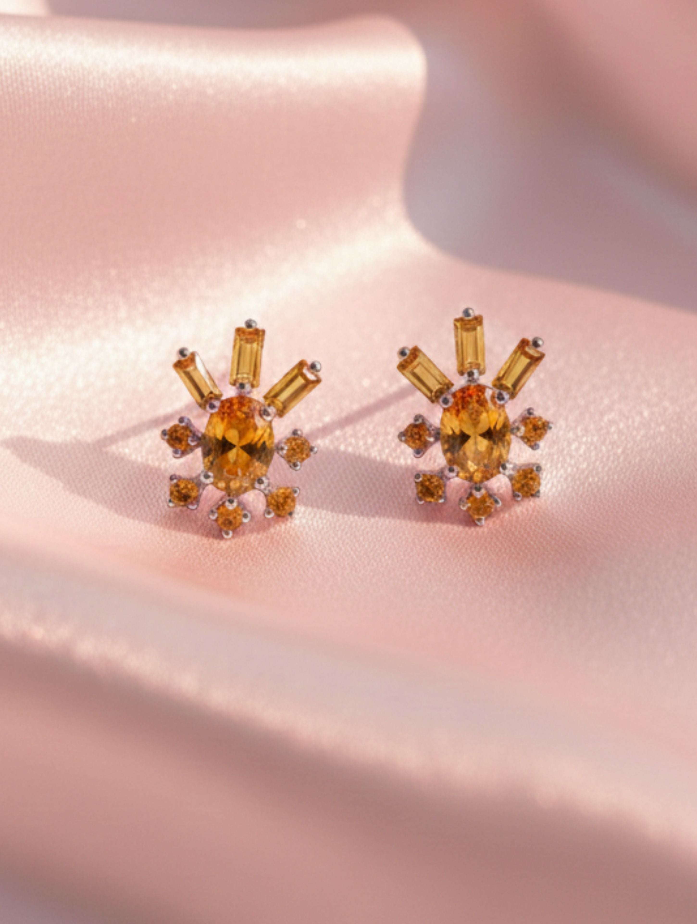 Radiant Sunburst Natural Citrine Stud Earrings in 925 Sterling Silver