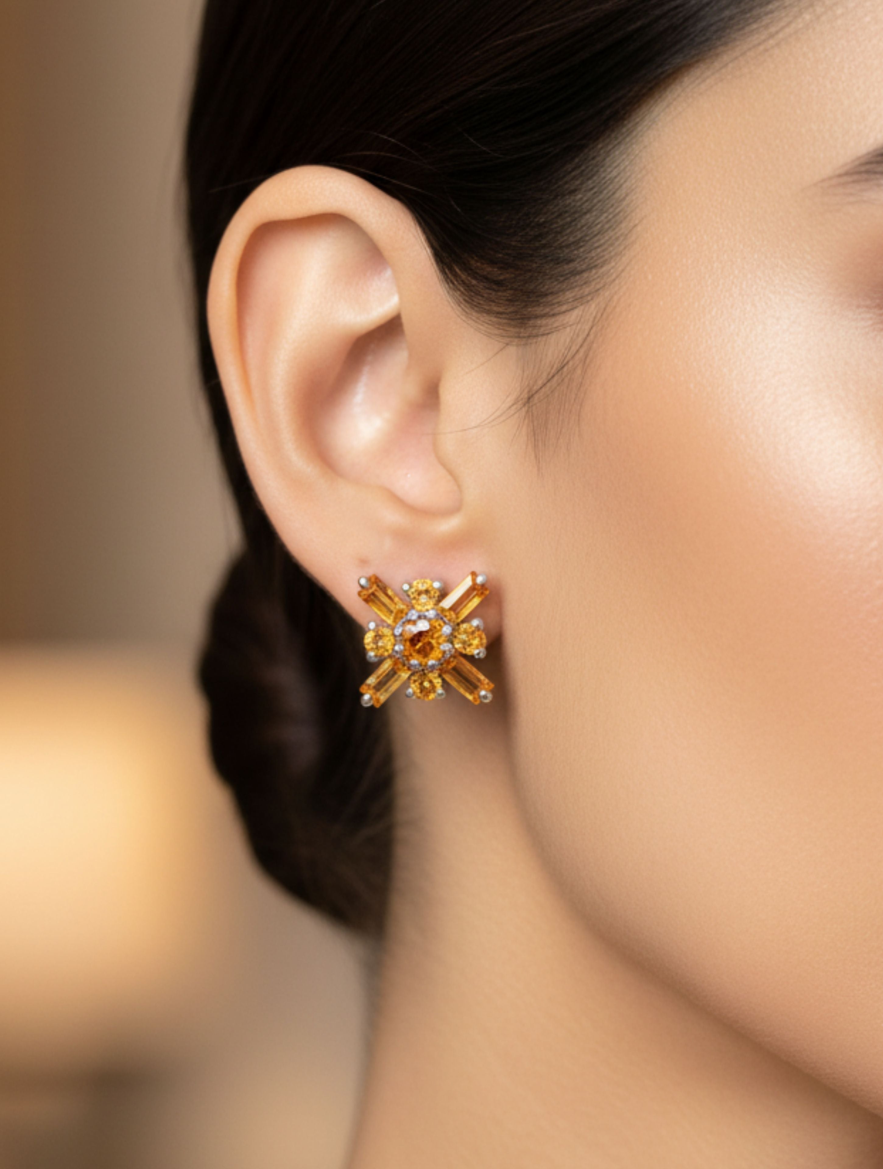 925 Sterling Silver Citrine Starburst Studs Earring