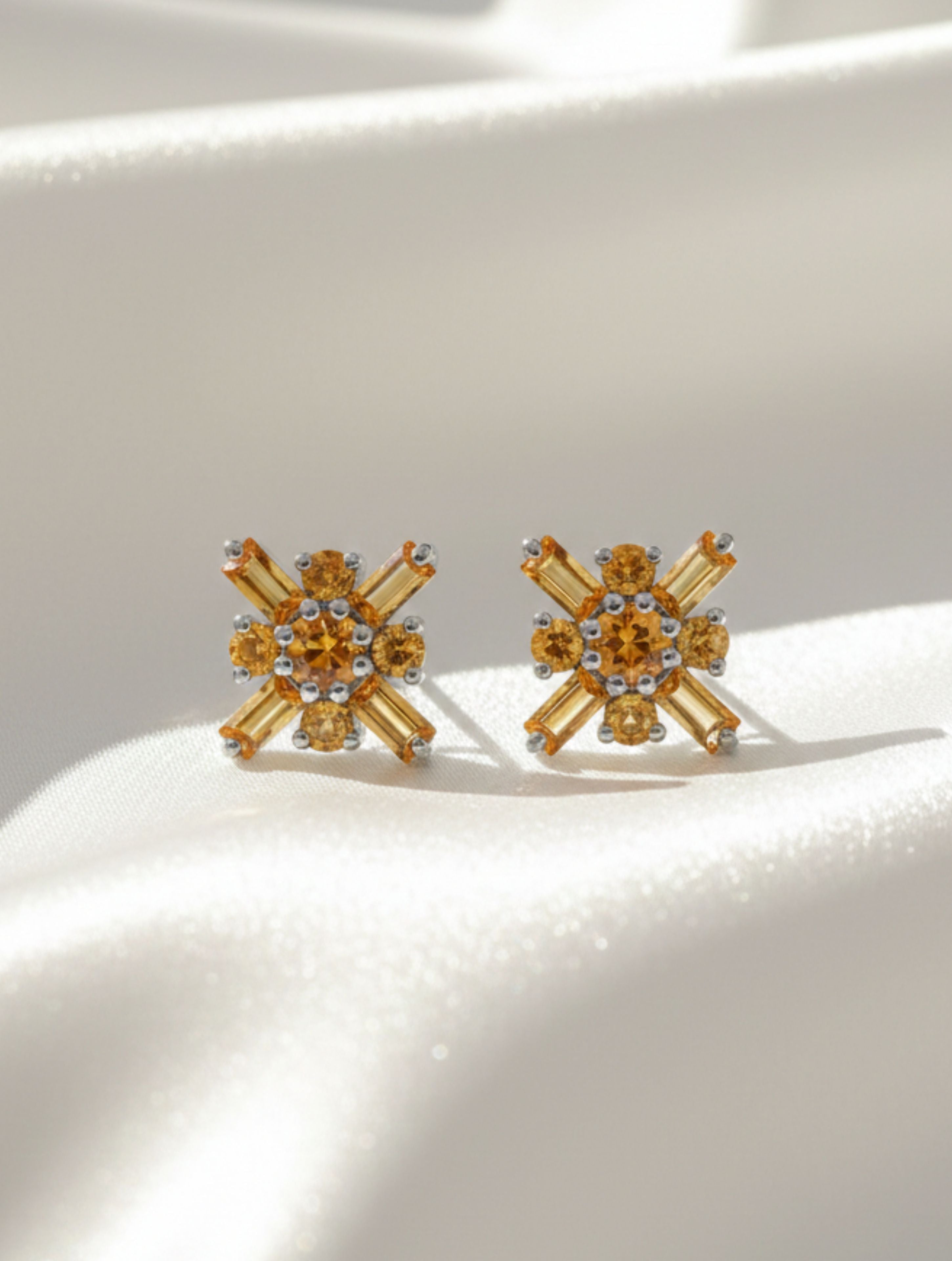 925 Sterling Silver Citrine Starburst Studs Earring