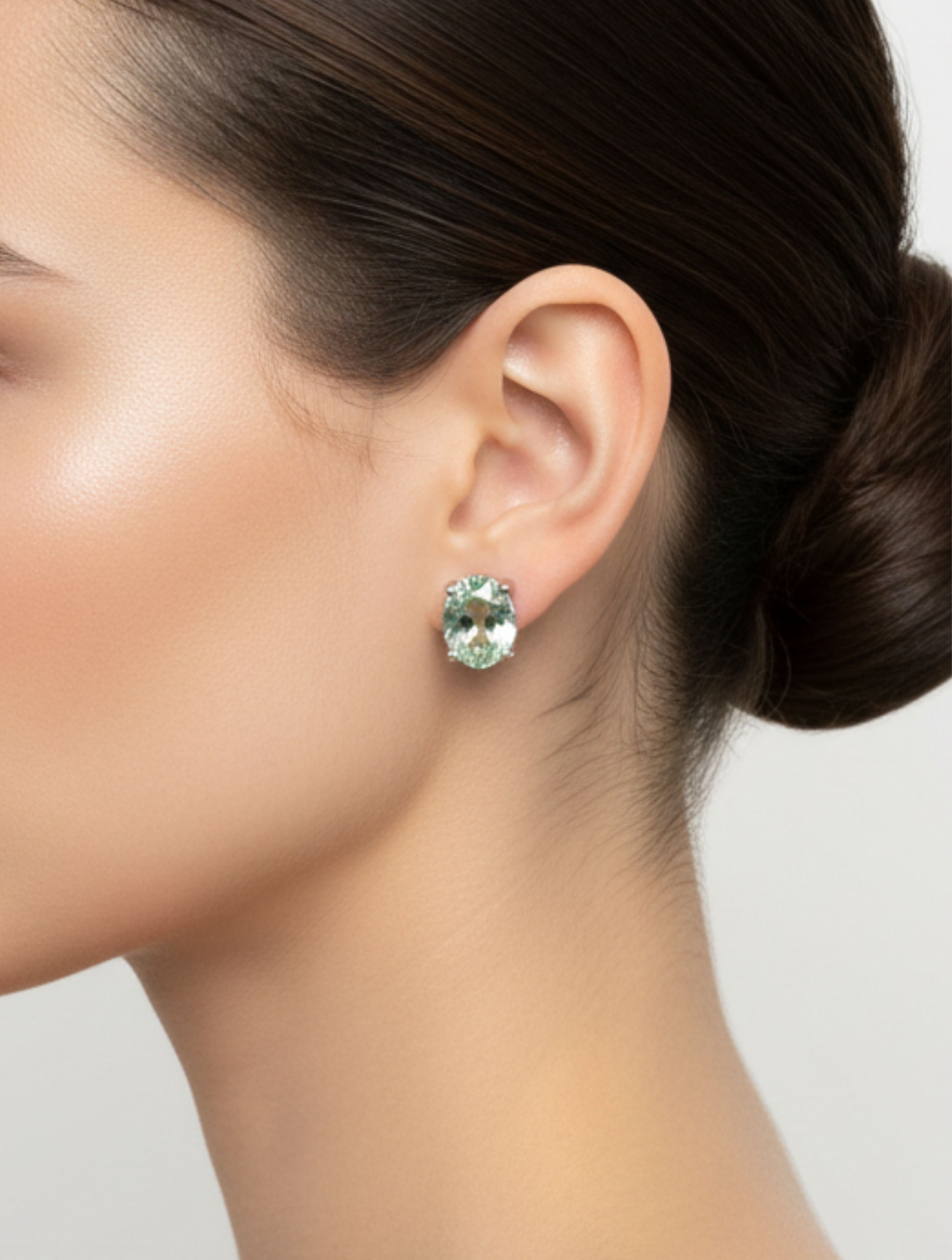 Natural Green Amethyst Oval Stud Earrings in 925 Sterling Silver