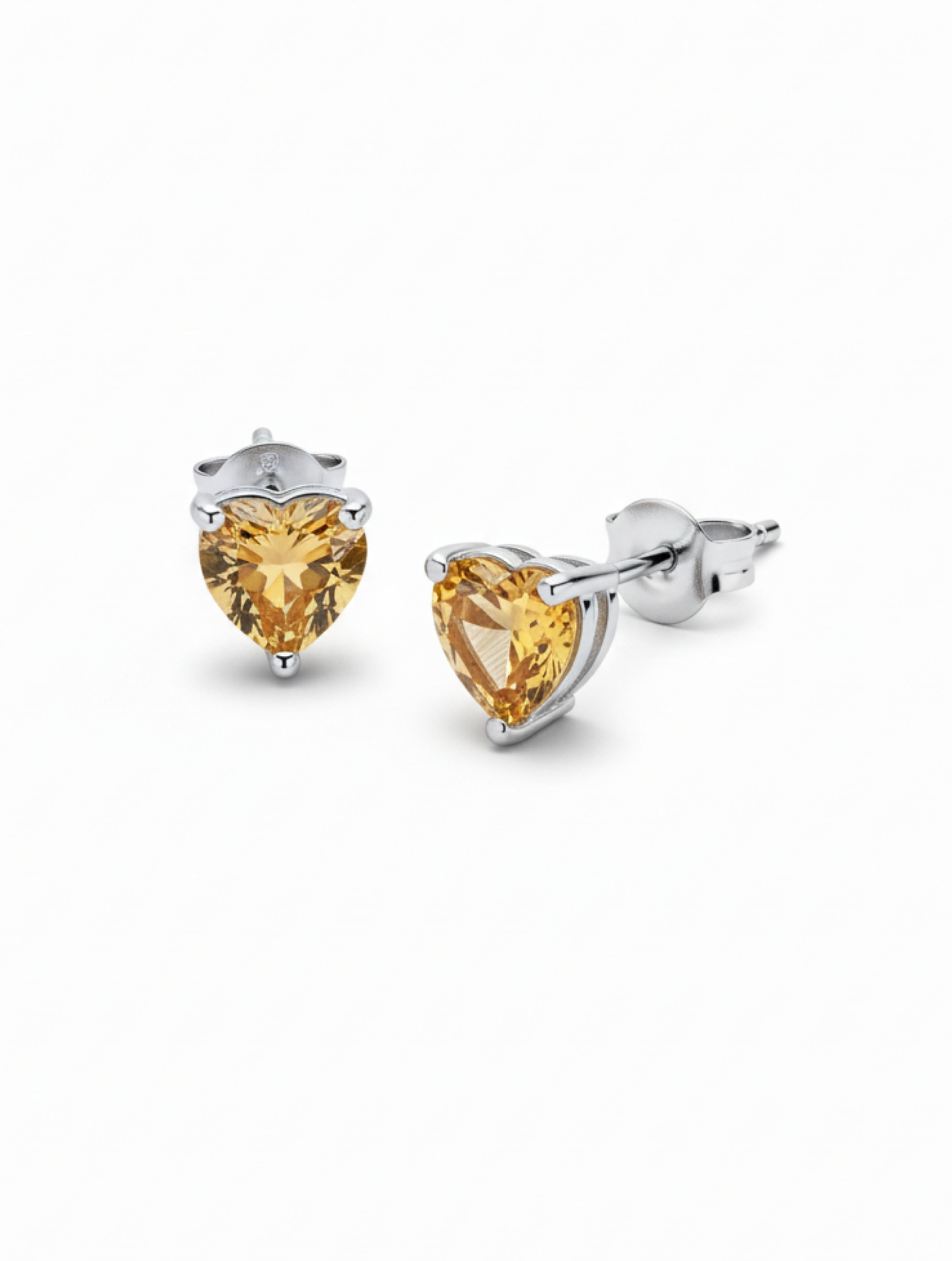 Heart-Cut Natural Citrine Stud Earrings in 925 Sterling Silver