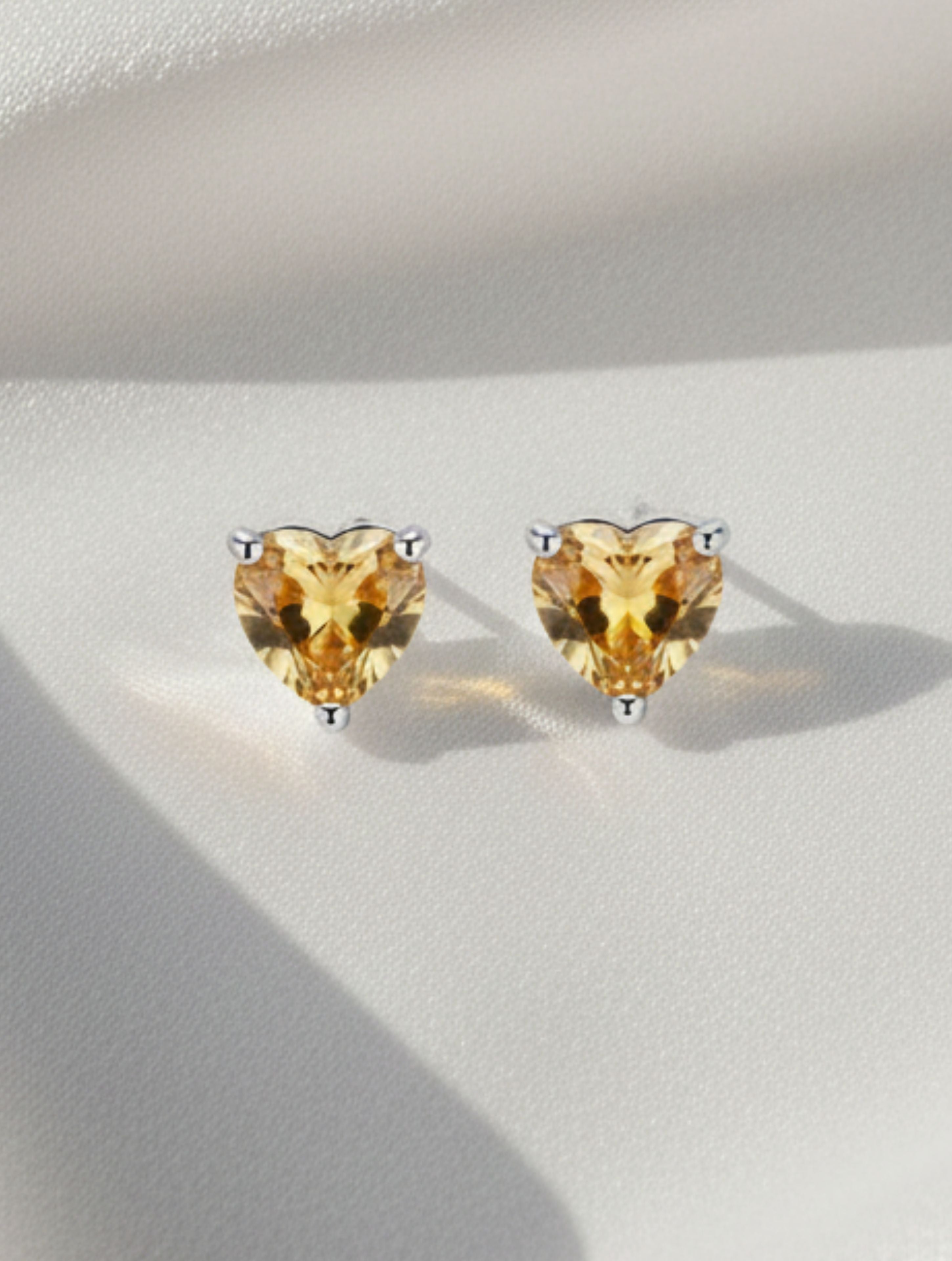 Heart-Cut Natural Citrine Stud Earrings in 925 Sterling Silver